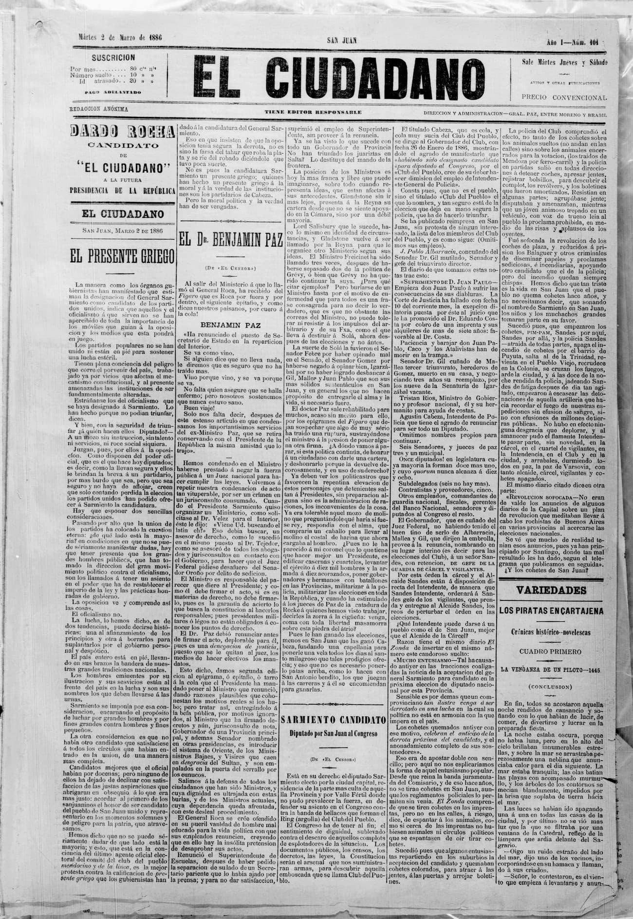 Portada · 2 de Marzo de 1886