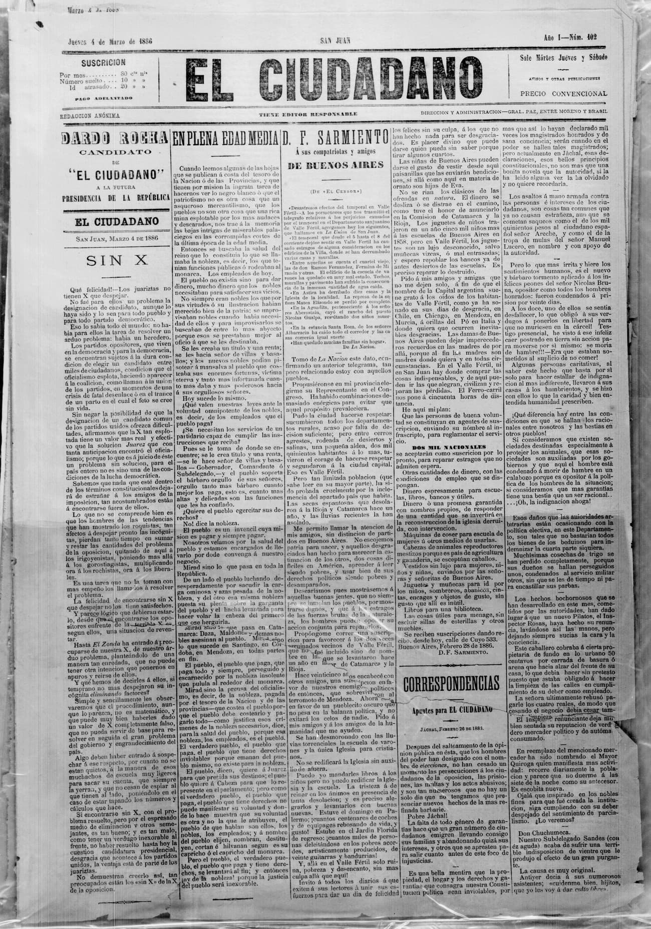 Portada · 4 de Marzo de 1886