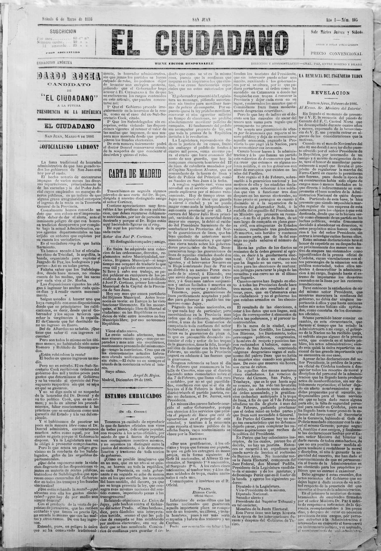 Portada · 6 de Marzo de 1886