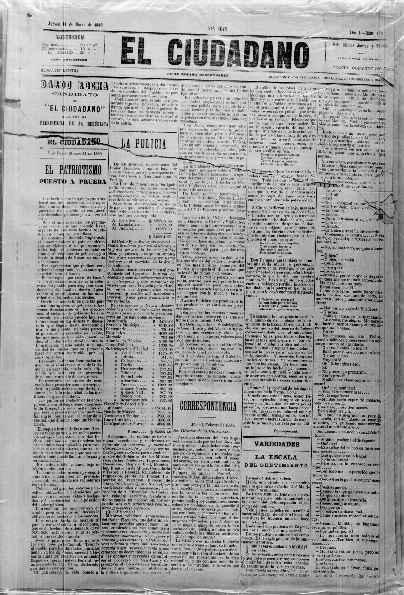 Portada · 11 de Marzo de 1886