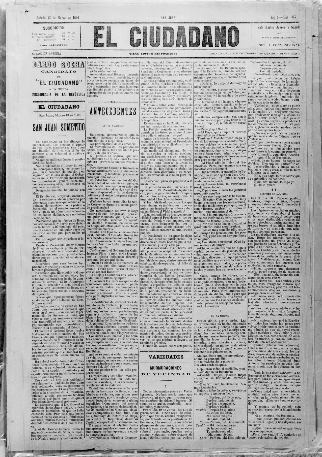 Portada · 13 de Marzo de 1886
