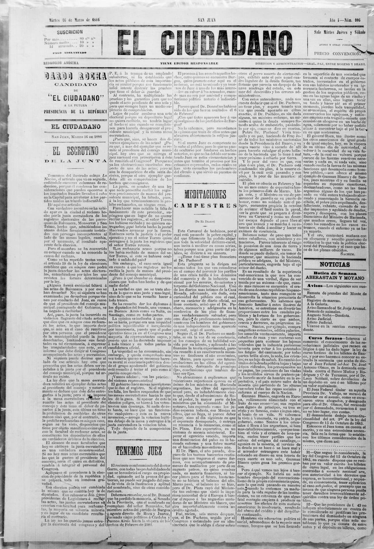 Portada · 16 de Marzo de 1886