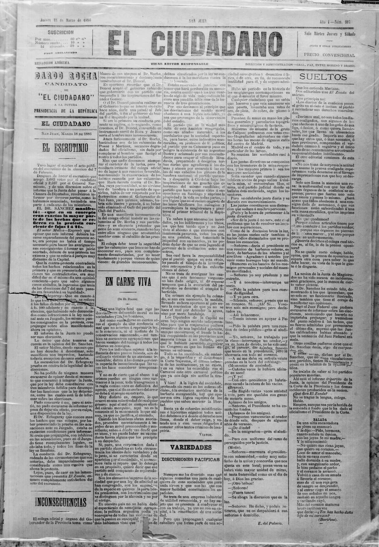 Portada · 18 de Marzo de 1886
