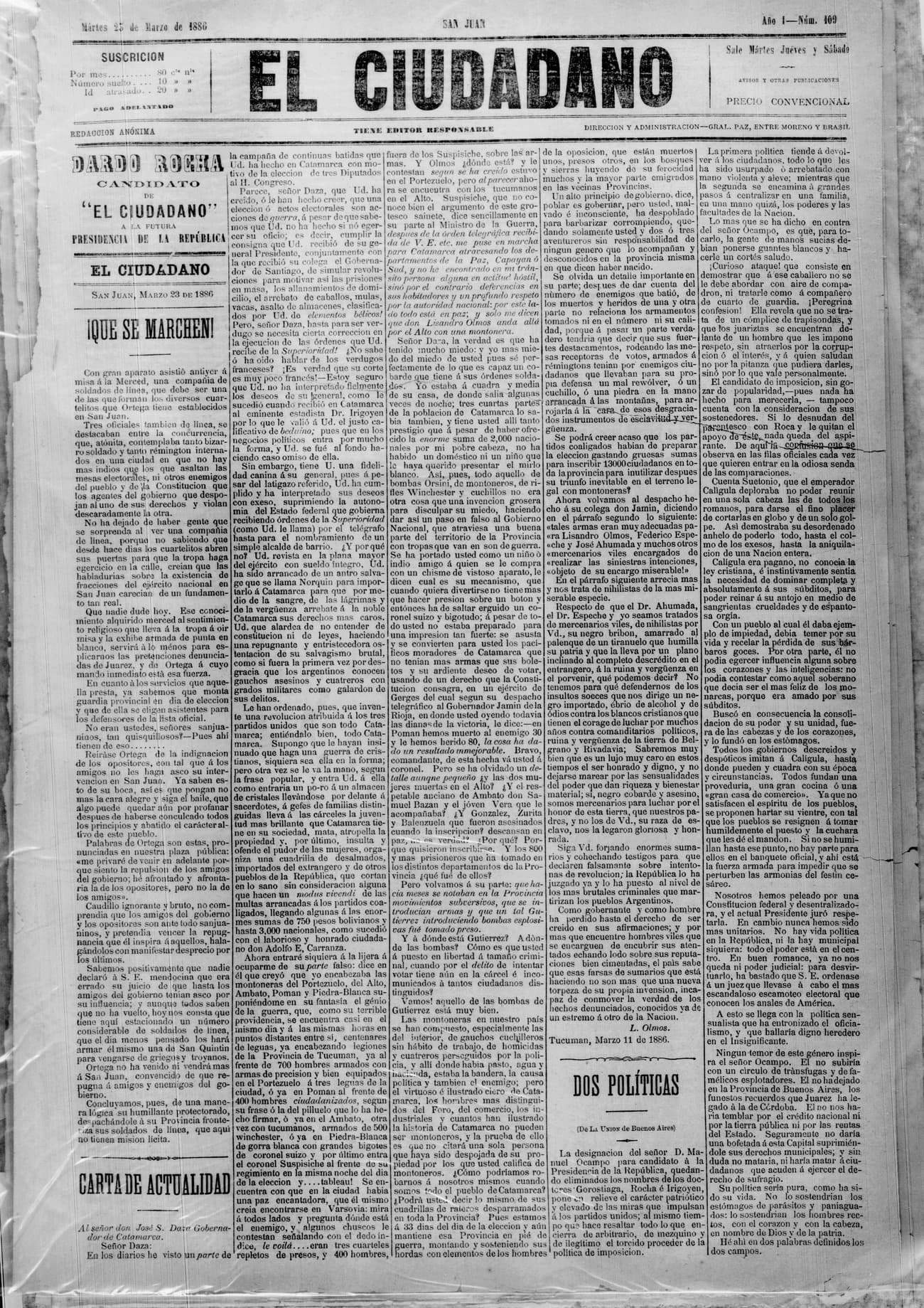 Portada · 23 de Marzo de 1886