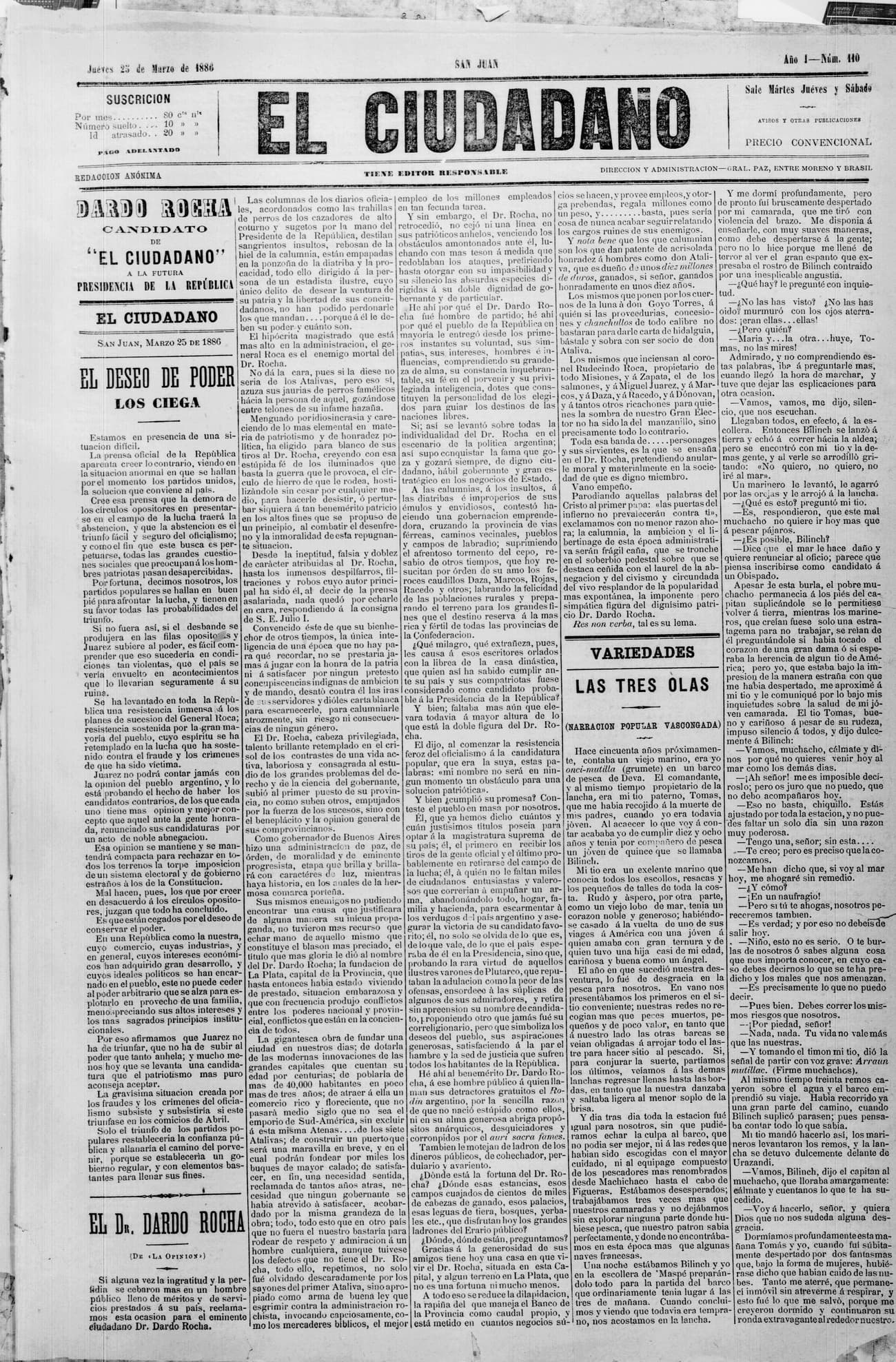 Portada · 25 de Marzo de 1886