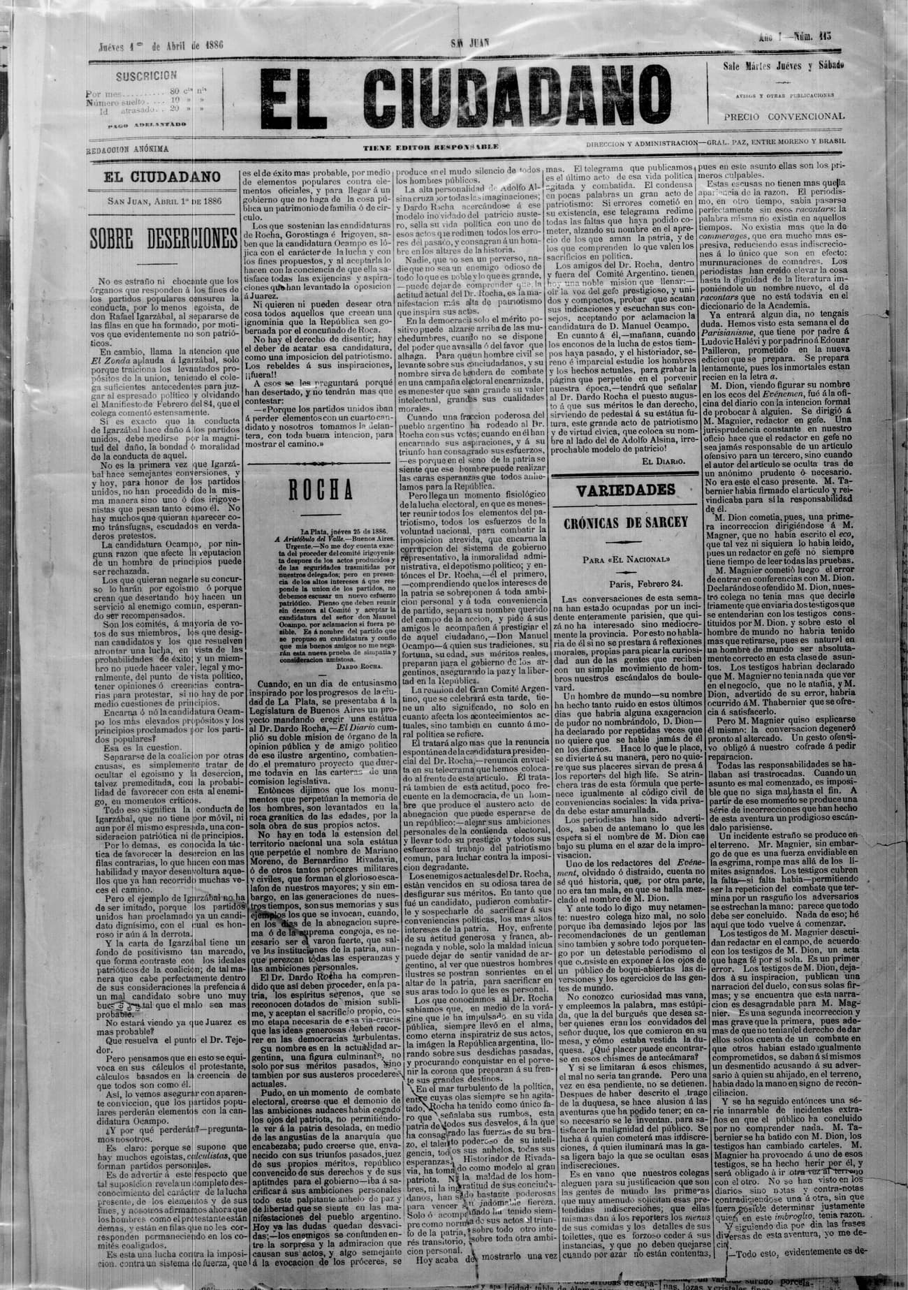 Portada · 1 de Abril de 1886