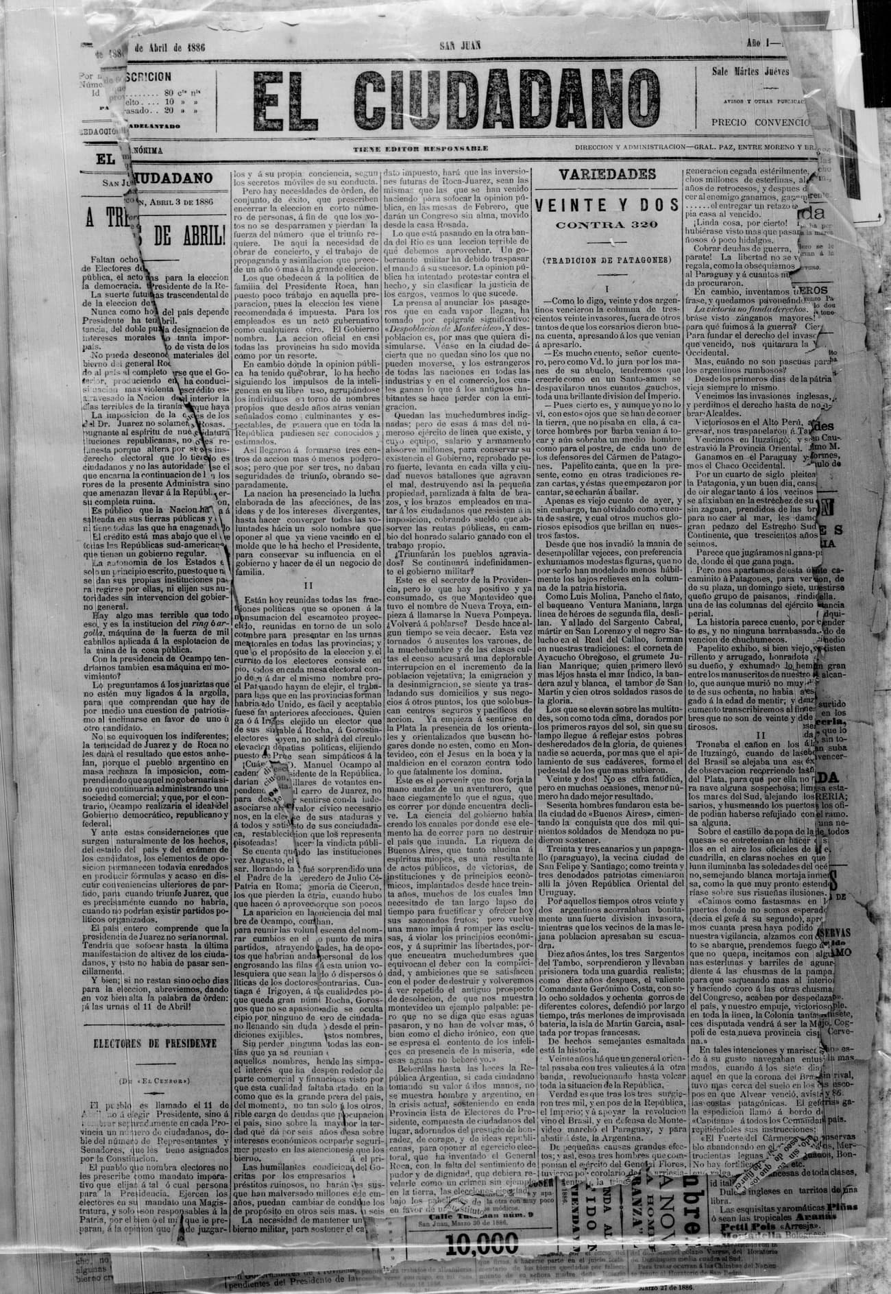 Portada · 3 de Abril de 1886