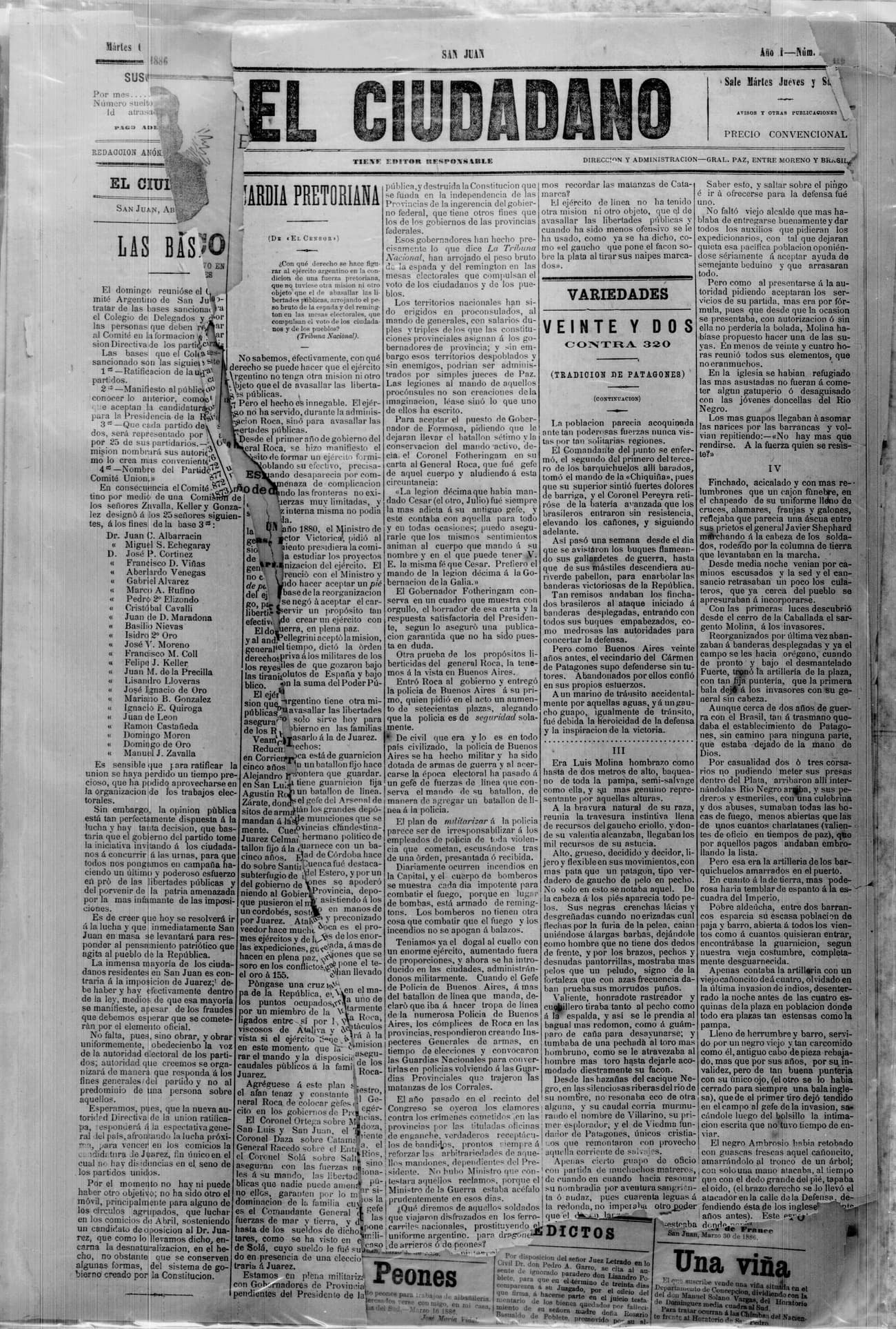 Portada · 6 de Abril de 1886