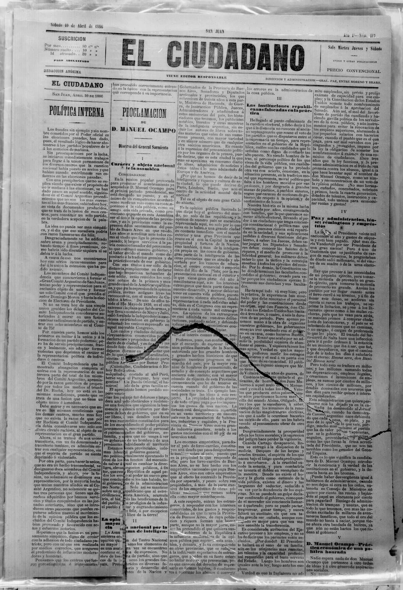 Portada · 10 de Abril de 1886