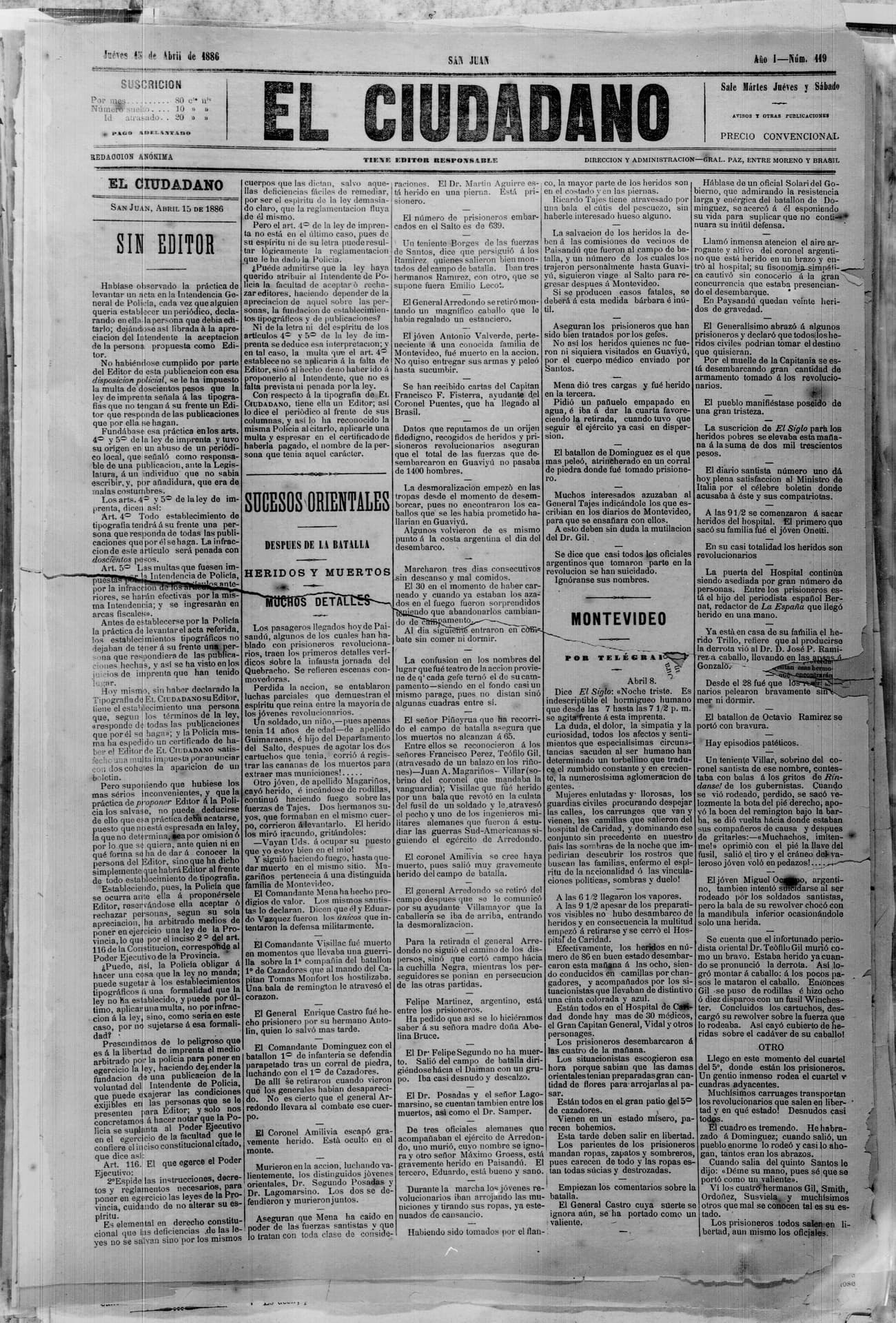 Portada · 15 de Abril de 1886
