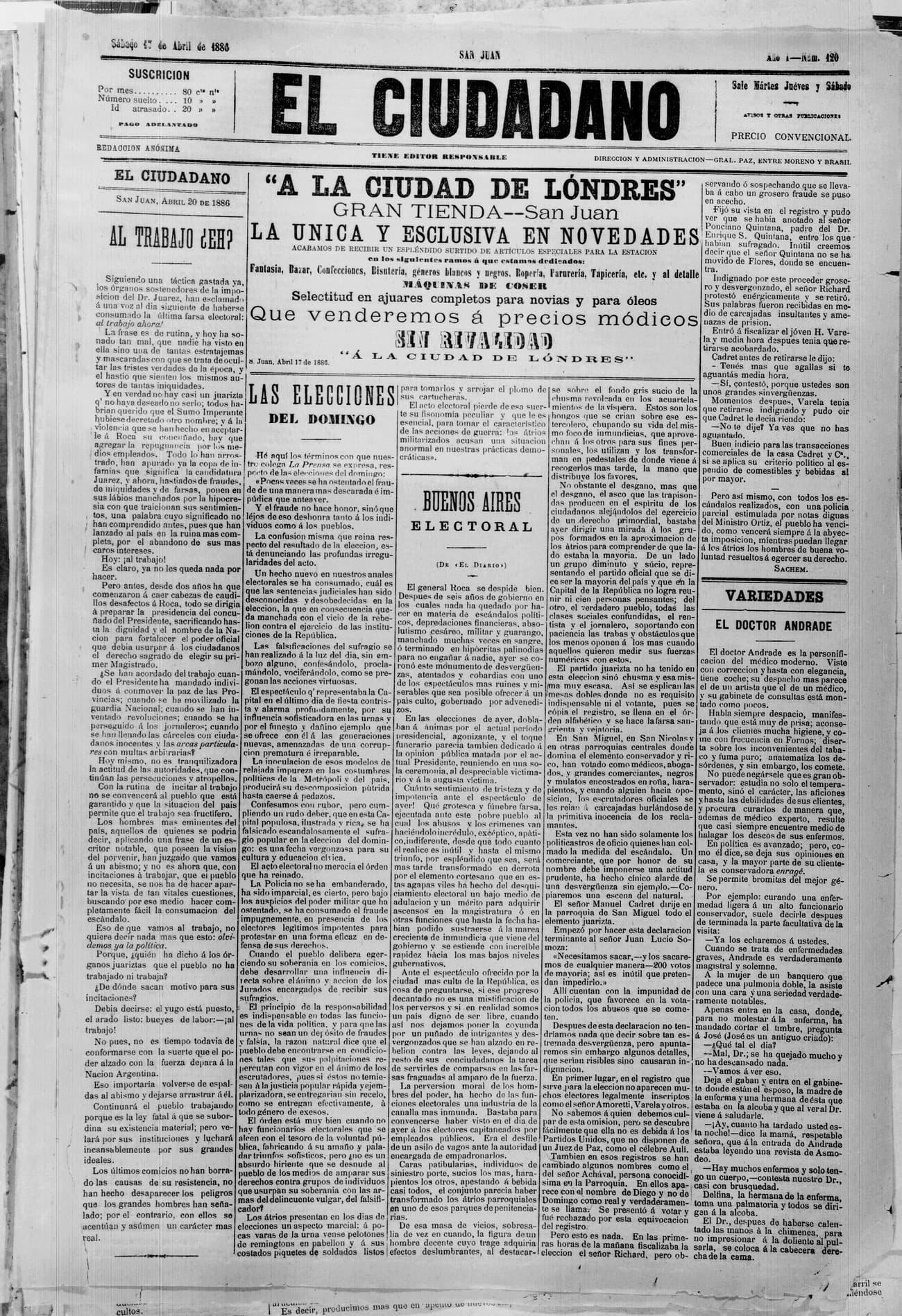 Portada · 17 de Abril de 1886