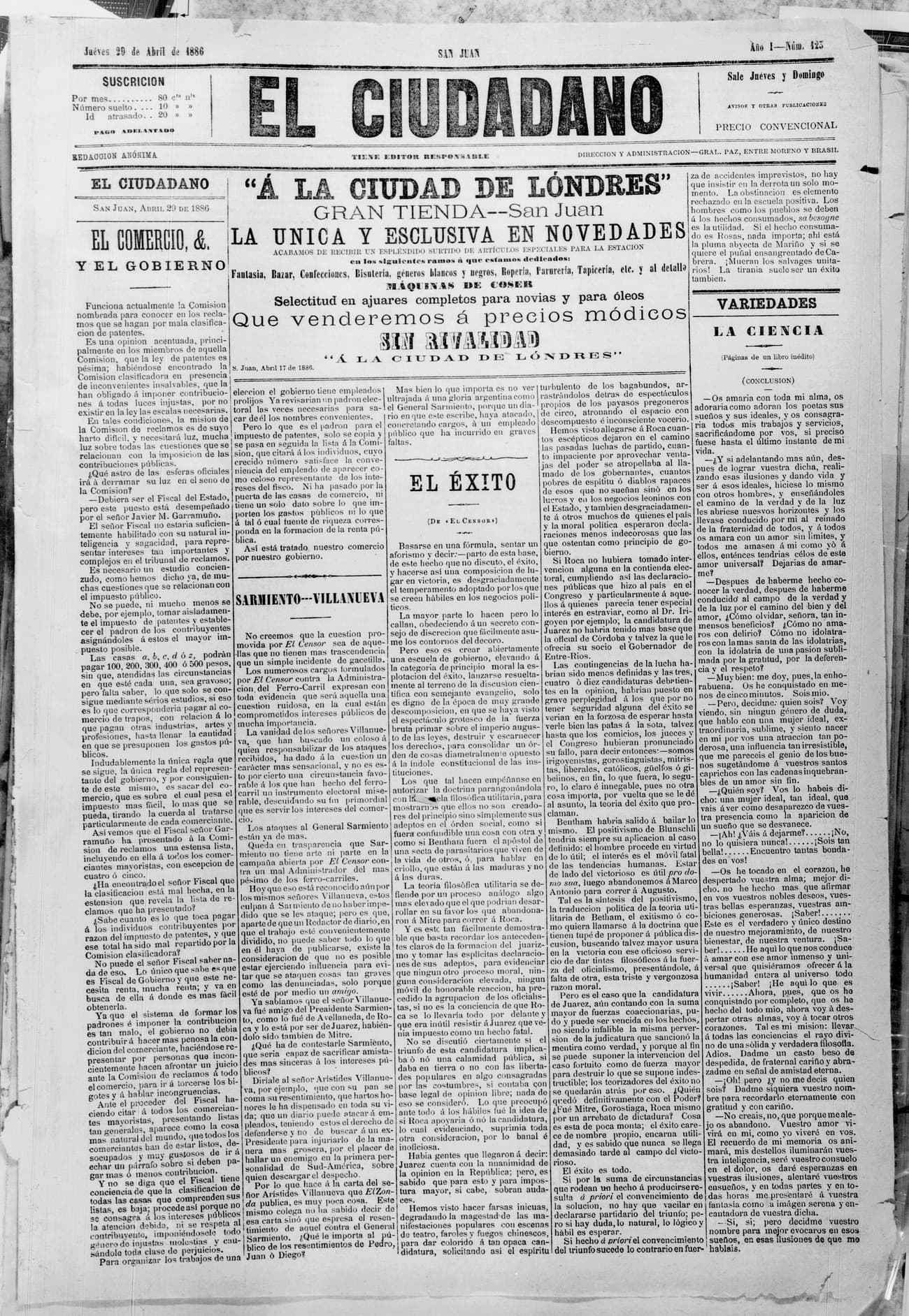 Portada · 29 de Abril de 1886