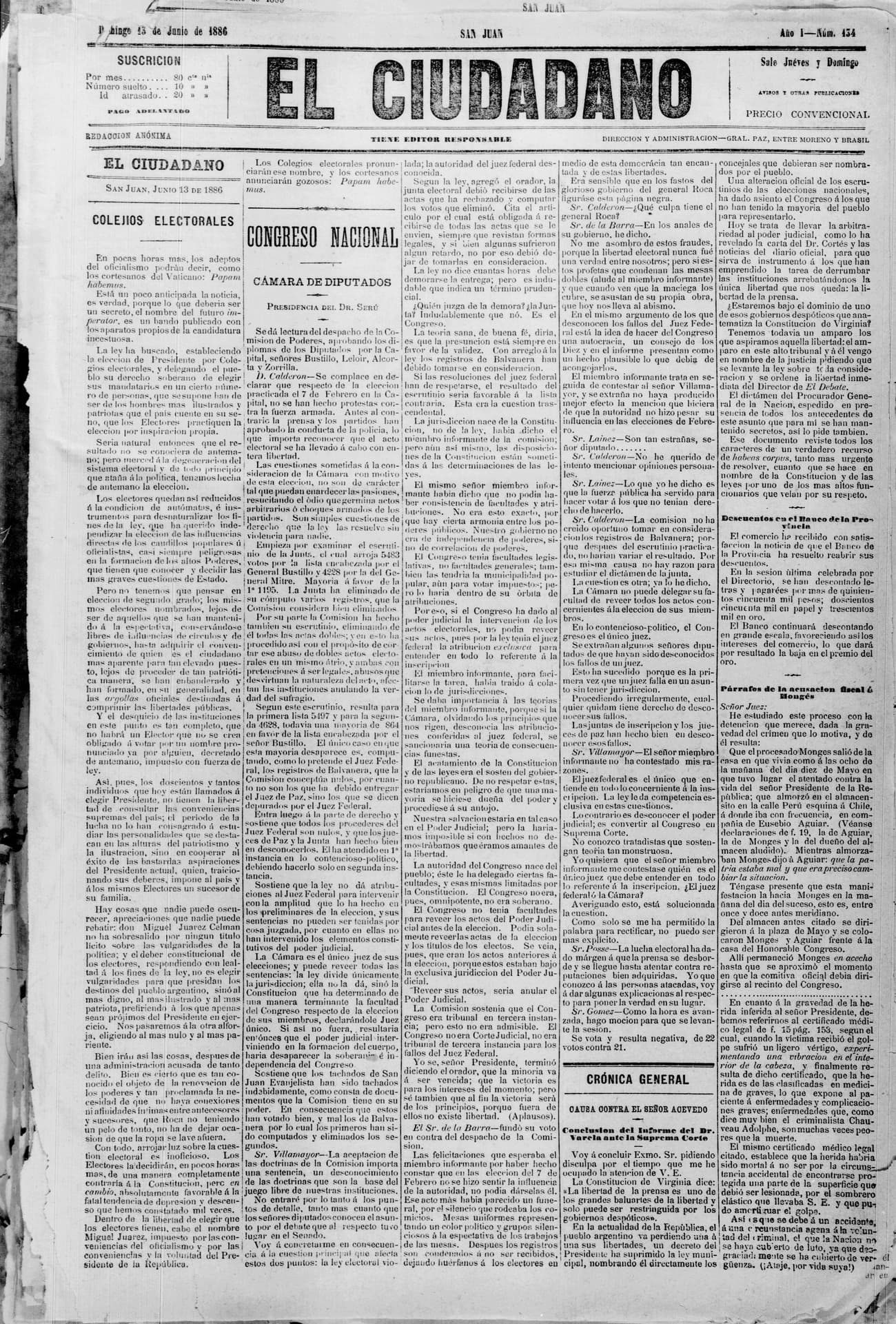 Portada · 13 de Junio de 1886