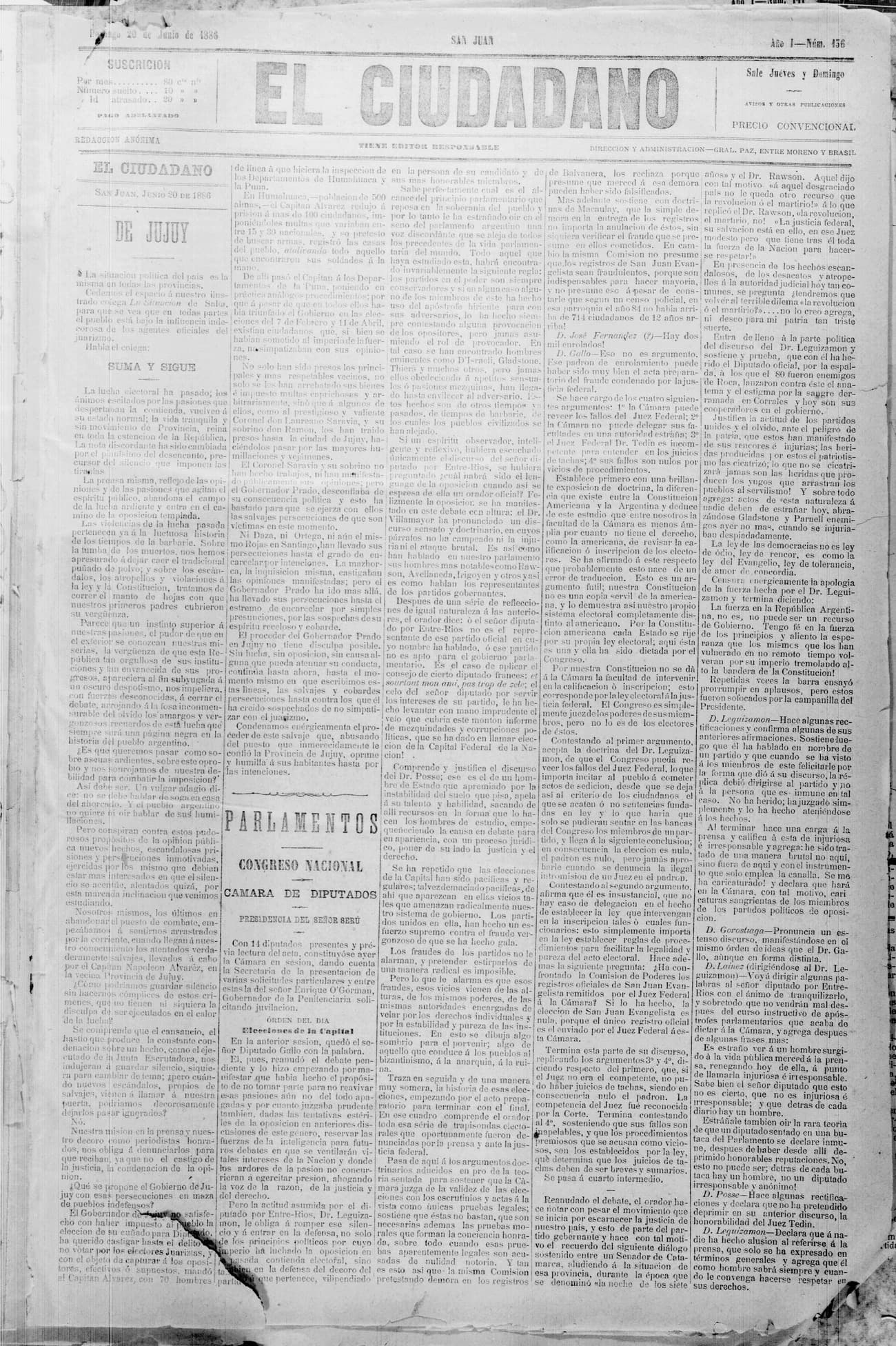 Portada · 20 de Junio de 1886