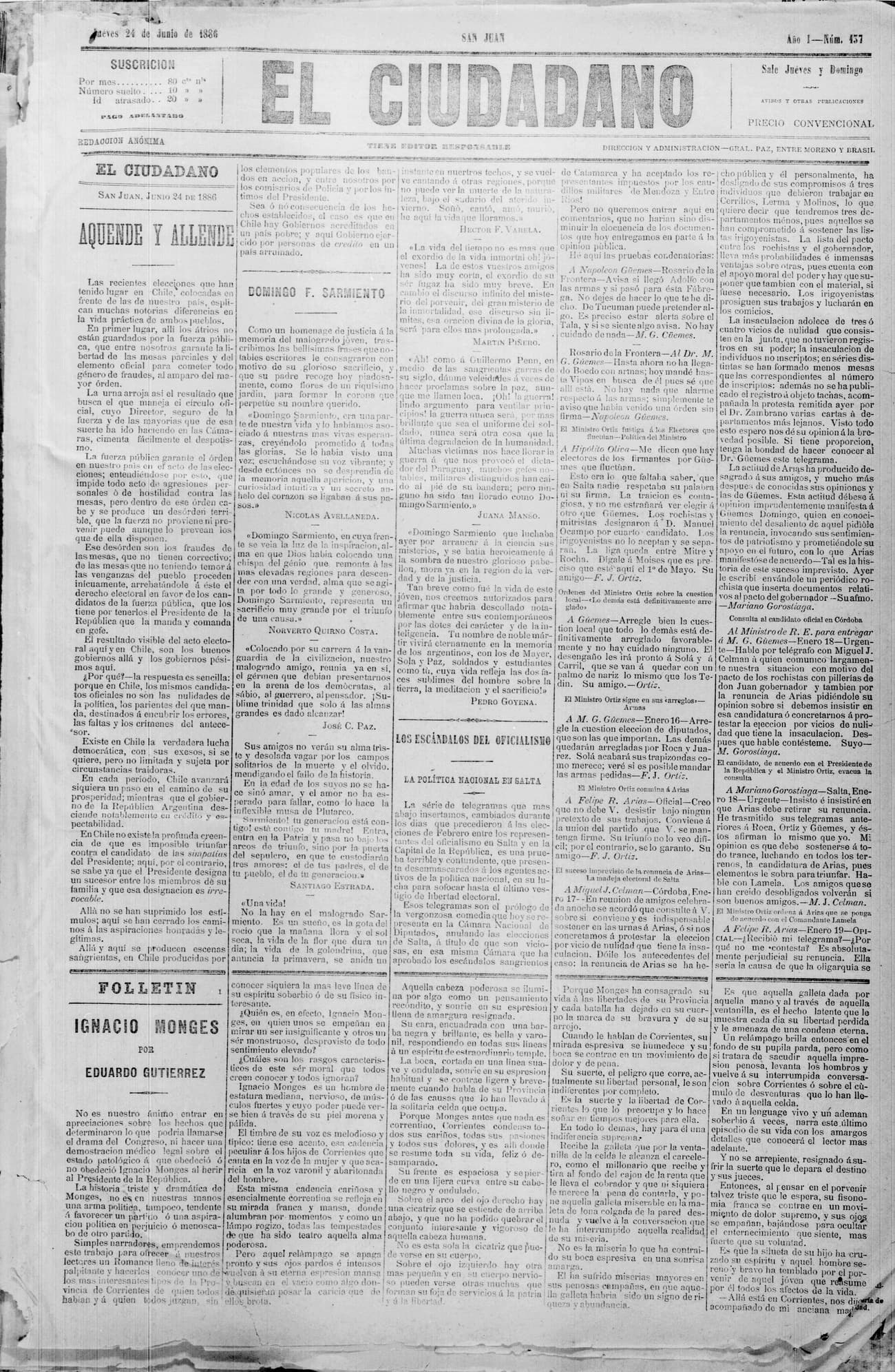Portada · 24 de Junio de 1886