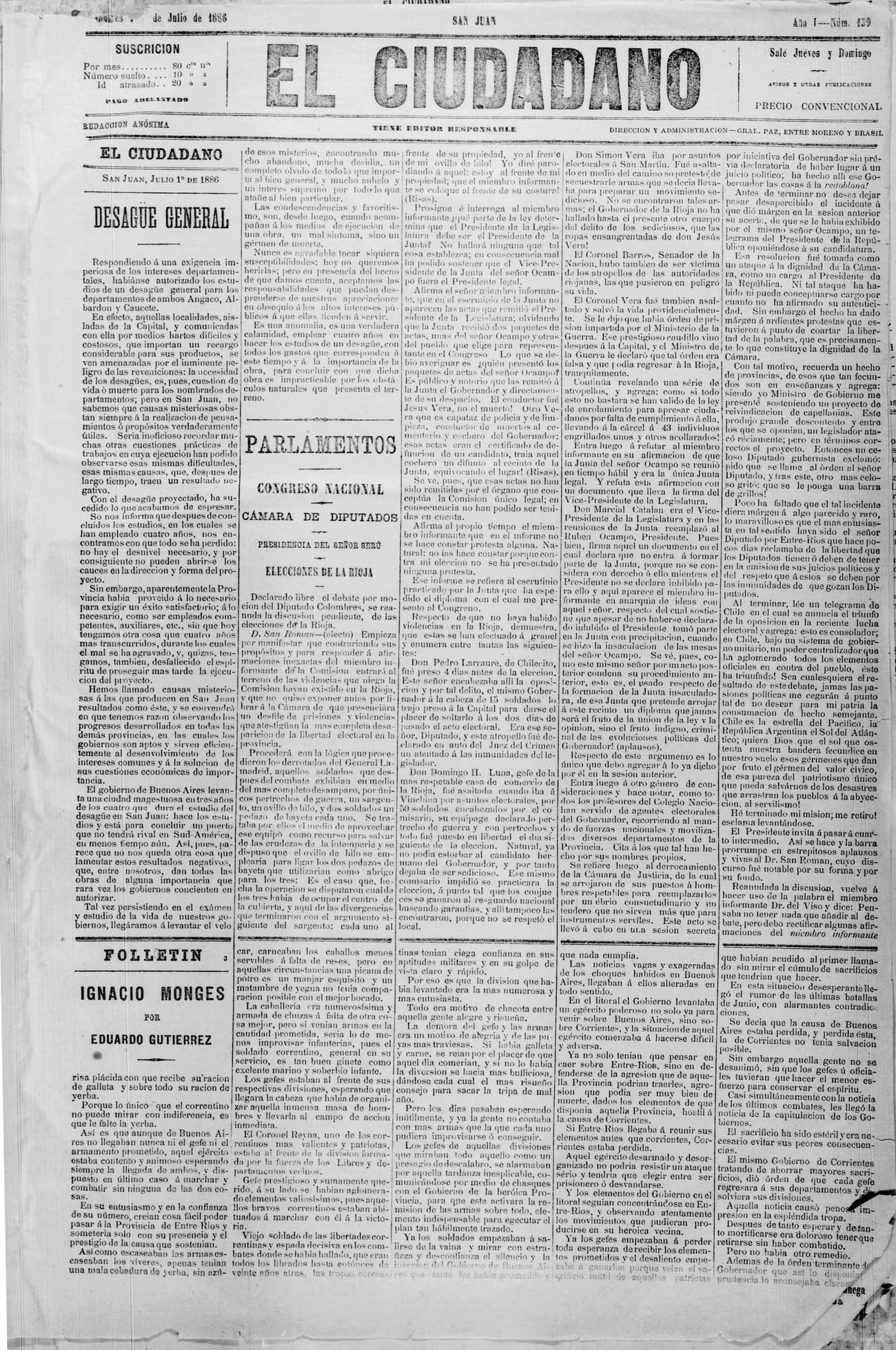 Portada · 1 de Julio de 1886