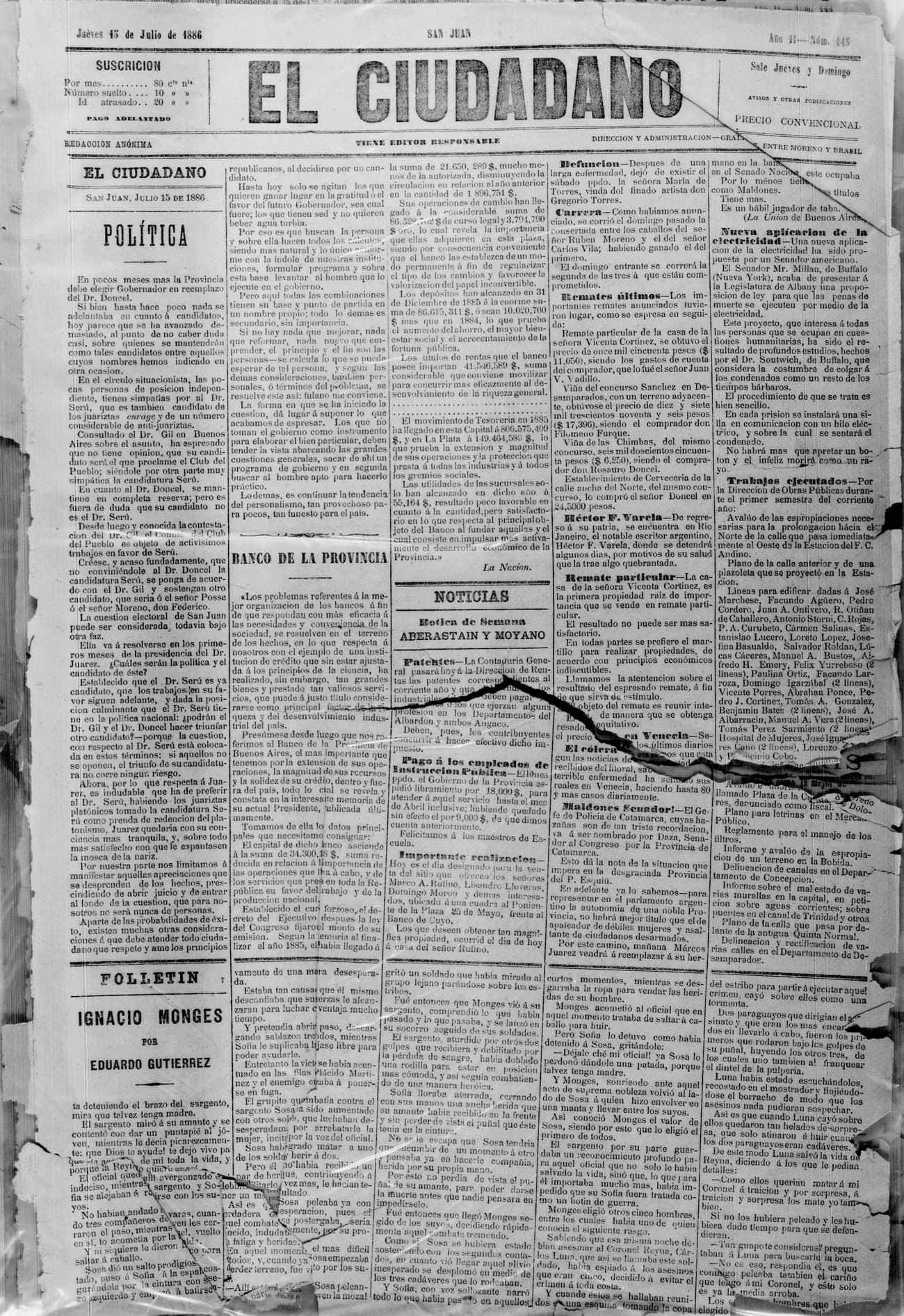 Portada · 15 de Julio de 1886