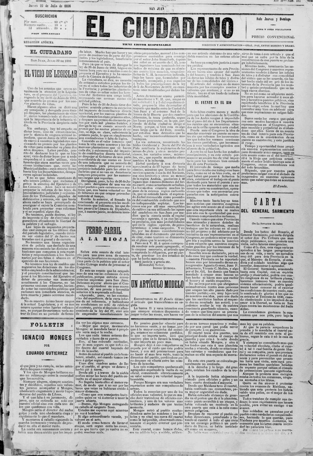 Portada · 22 de Julio de 1886