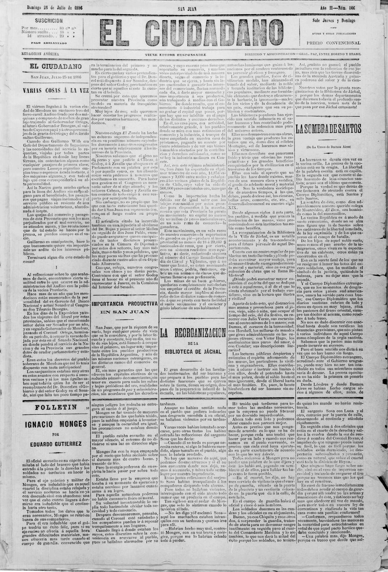 Portada · 23 de Julio de 1886