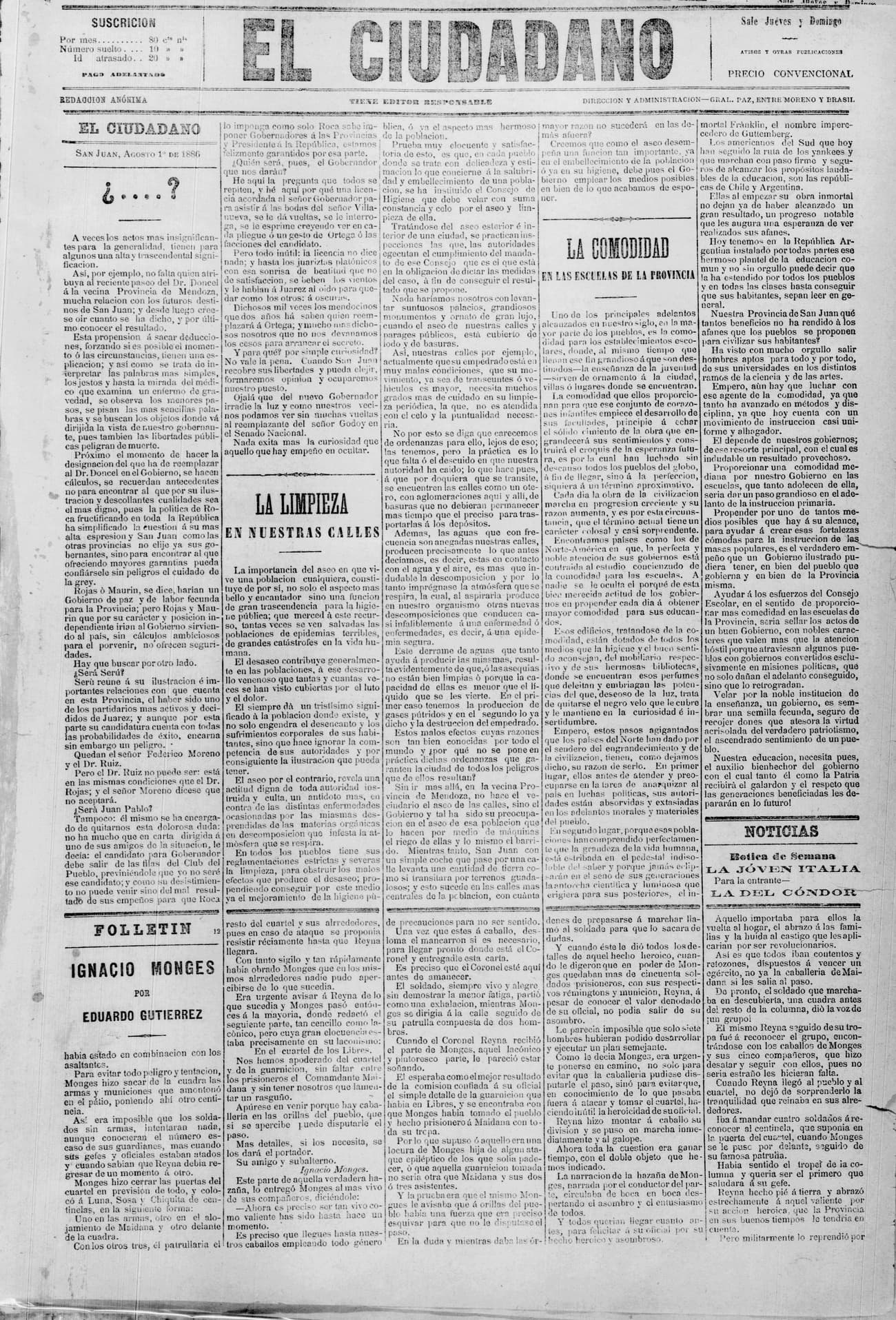 Portada · 1 de Agosto de 1886