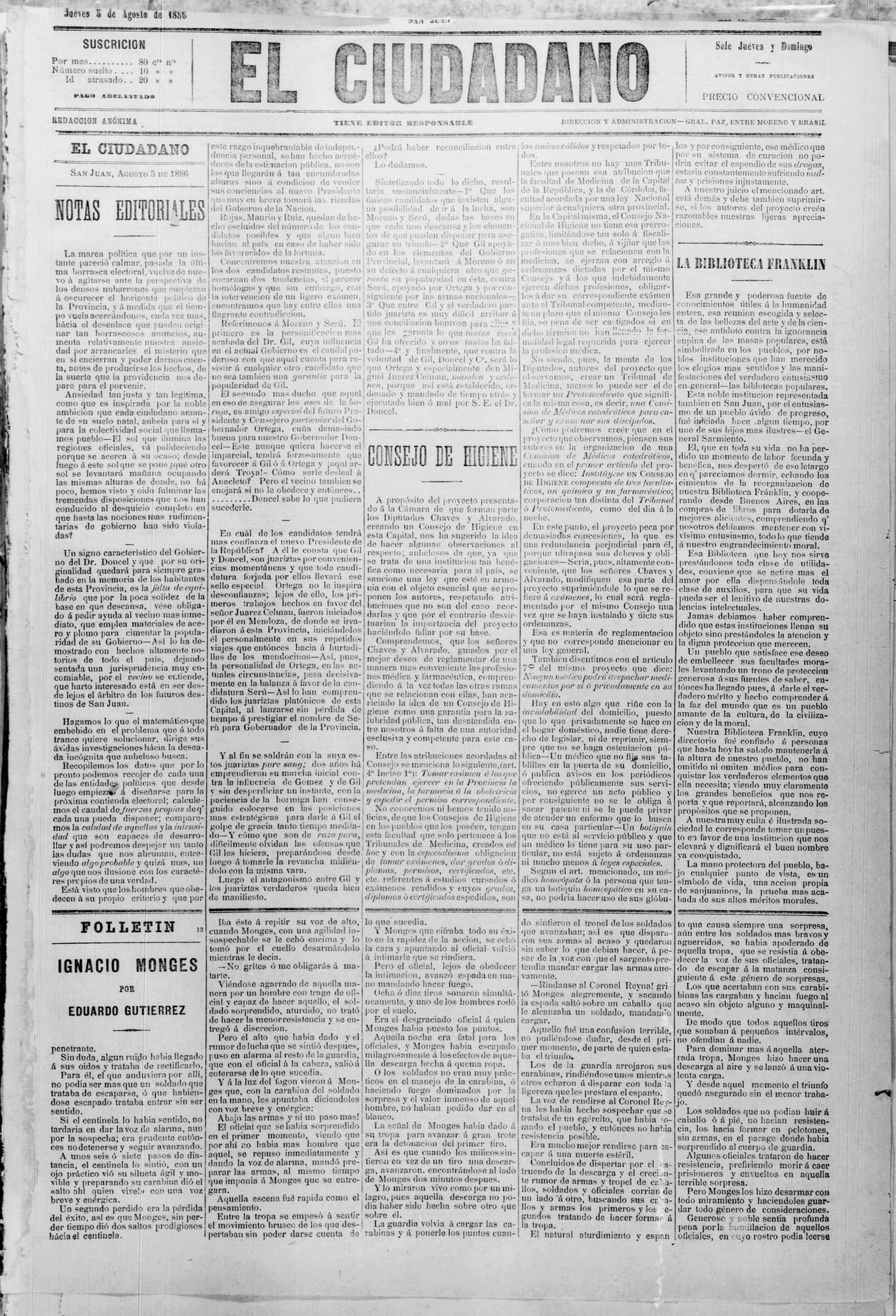 Portada · 5 de Agosto de 1886