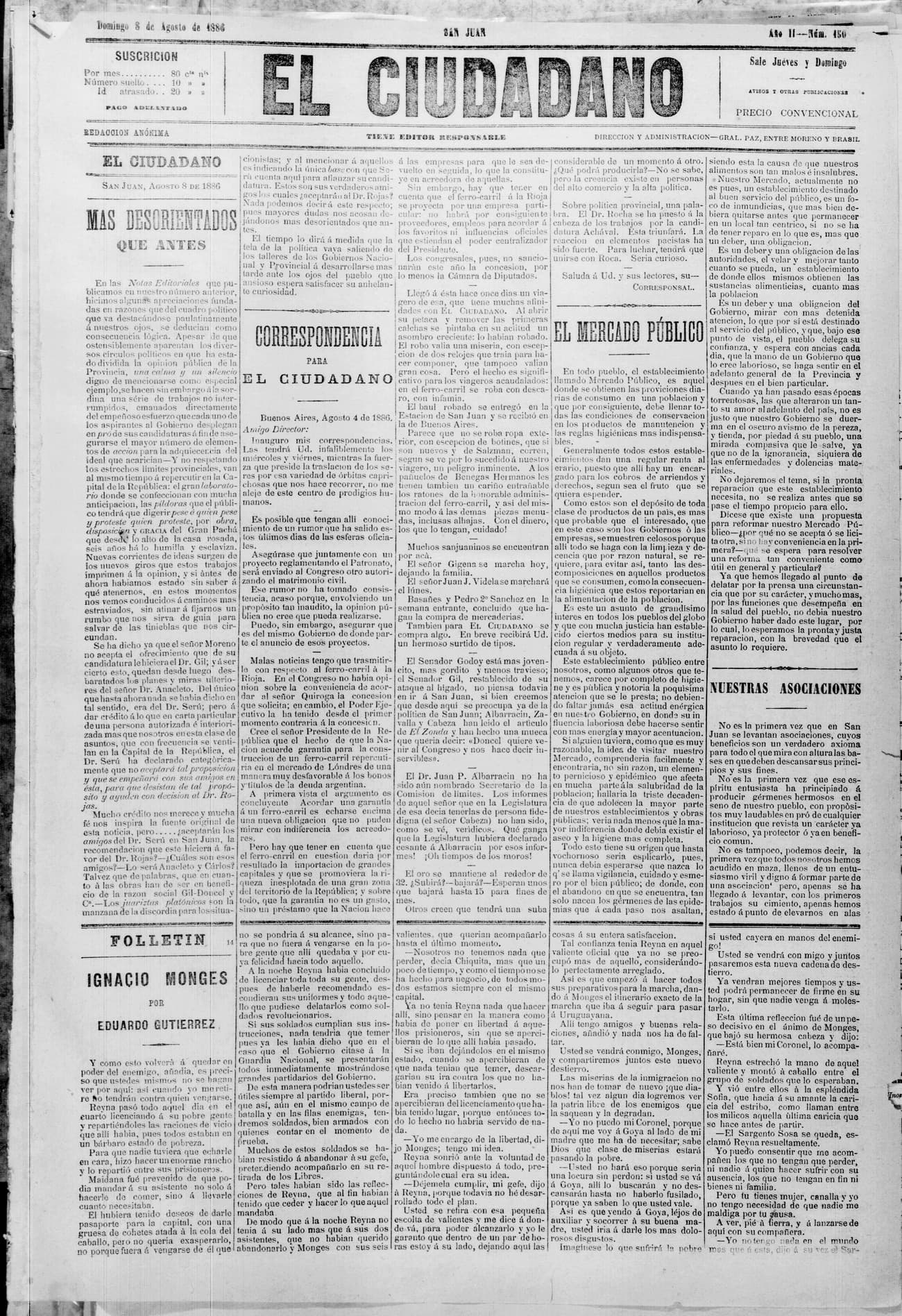 Portada · 8 de Agosto de 1886
