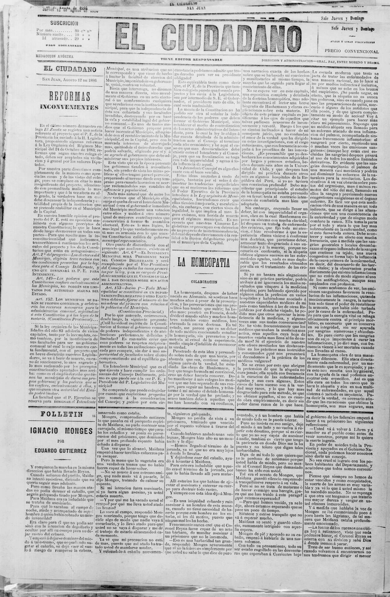 Portada · 12 de Agosto de 1886