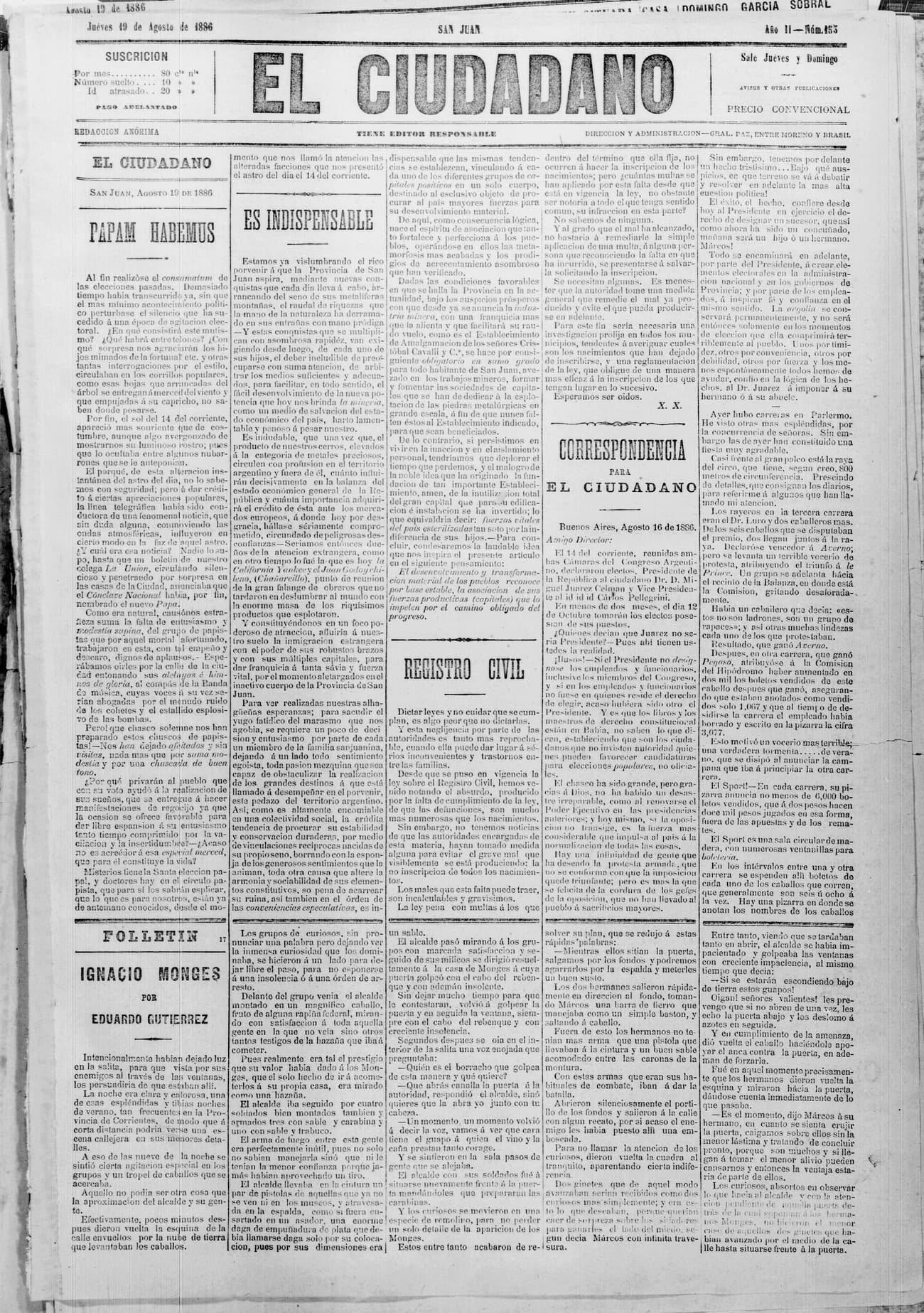 Portada · 19 de Agosto de 1886