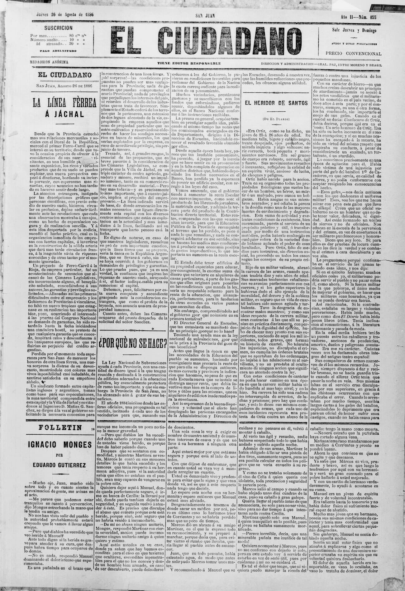 Portada · 26 de Agosto de 1886