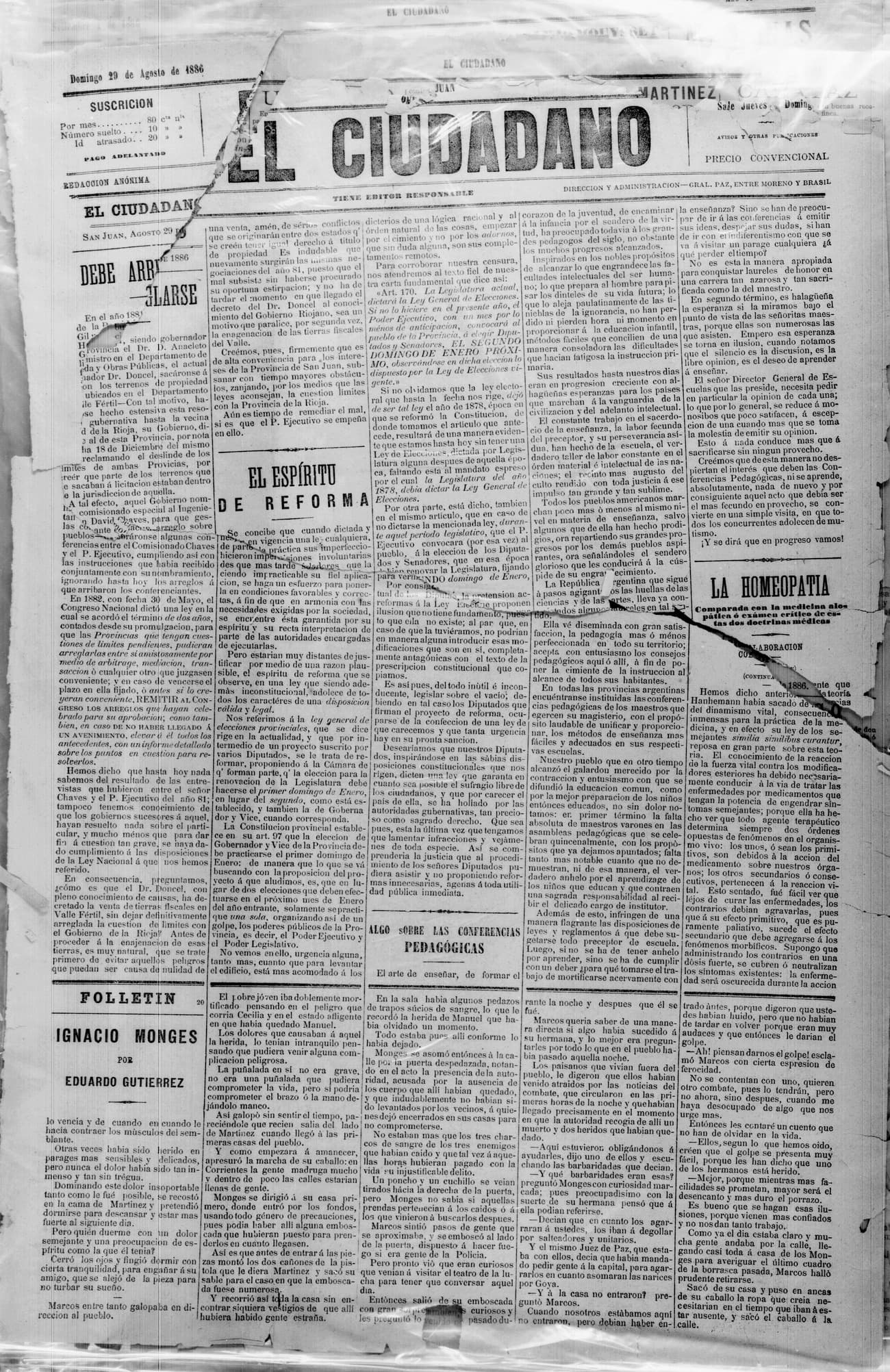 Portada · 29 de Agosto de 1886