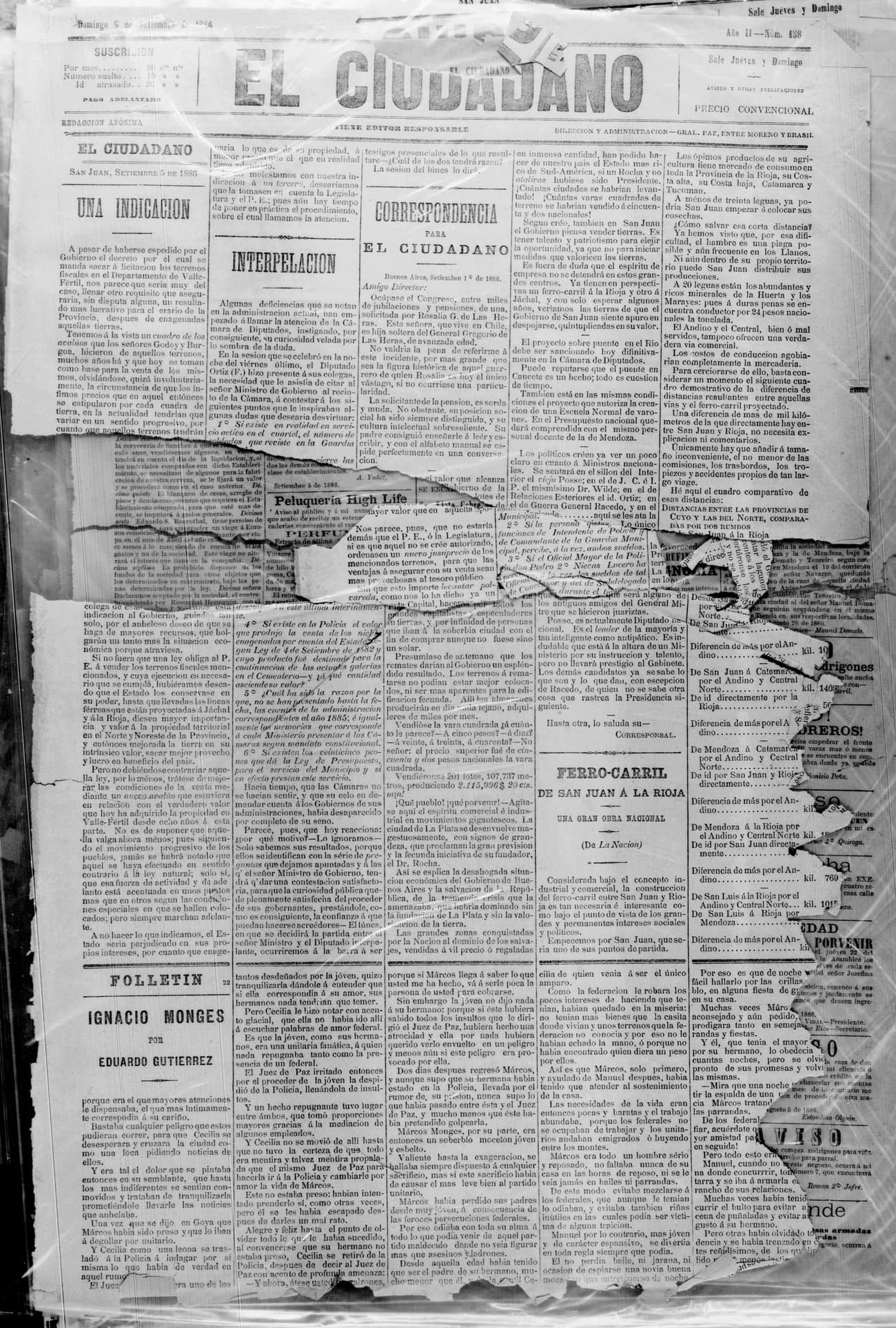 Portada · 5 de Septiembre de 1886