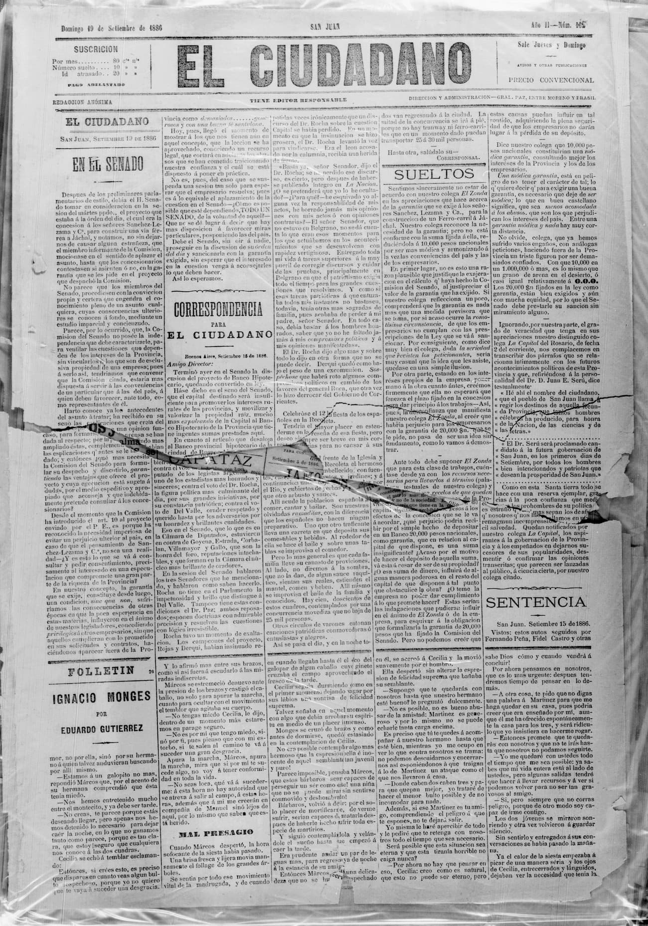 Portada · 19 de Septiembre de 1886