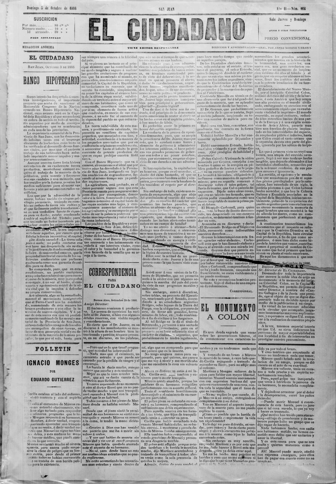 Portada · 3 de Octubre de 1886