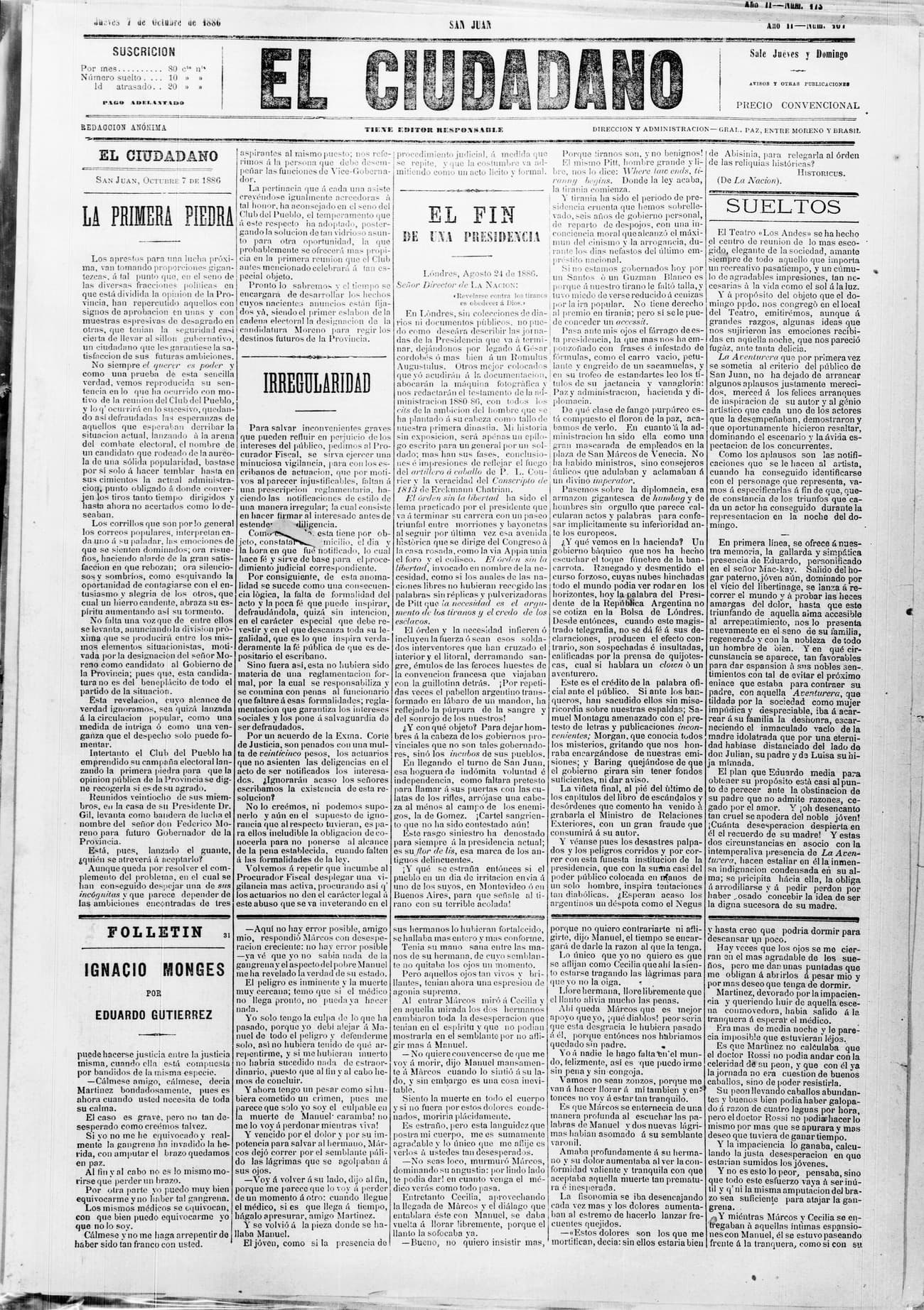 Portada · 7 de Octubre de 1886