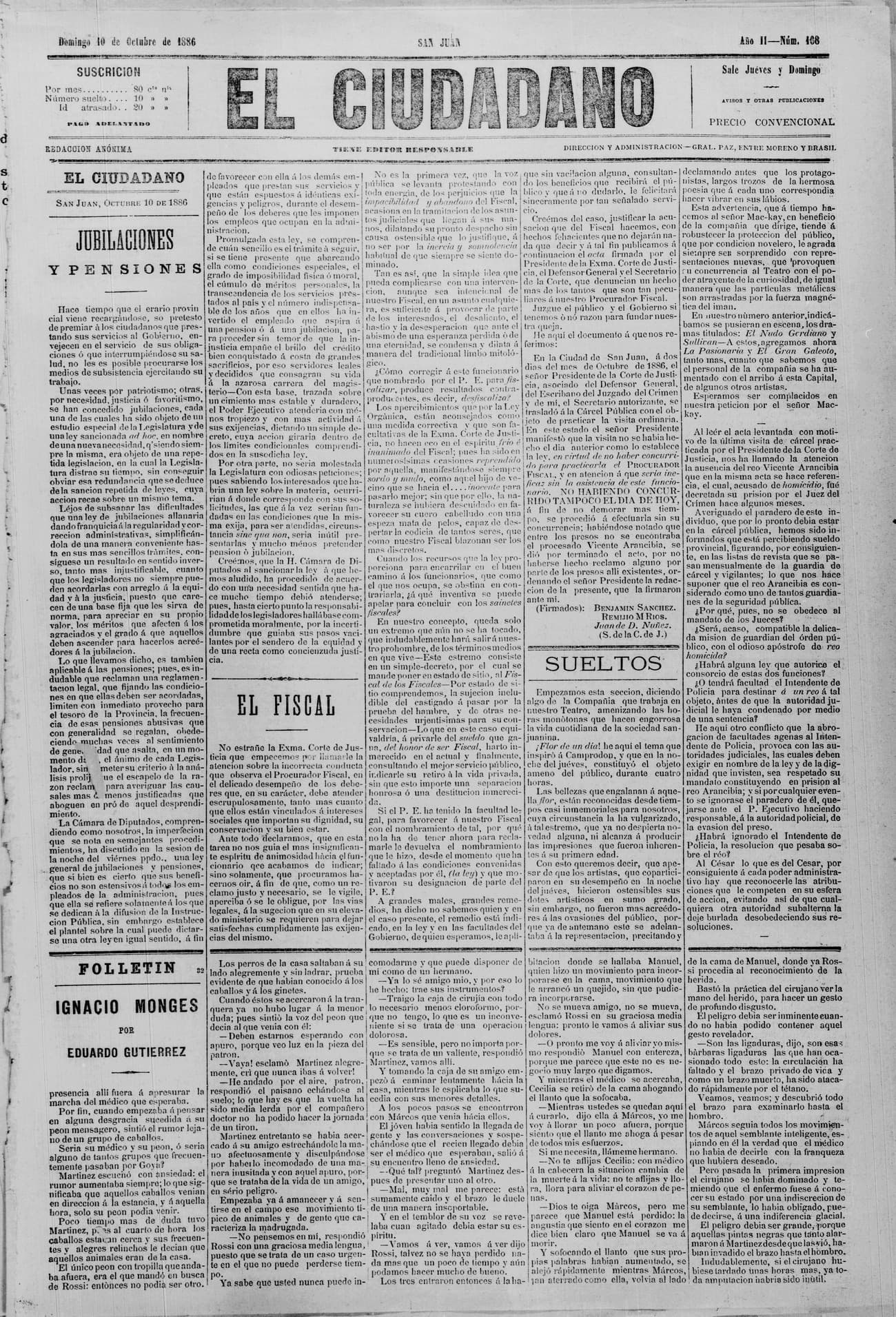 Portada · 10 de Octubre de 1886