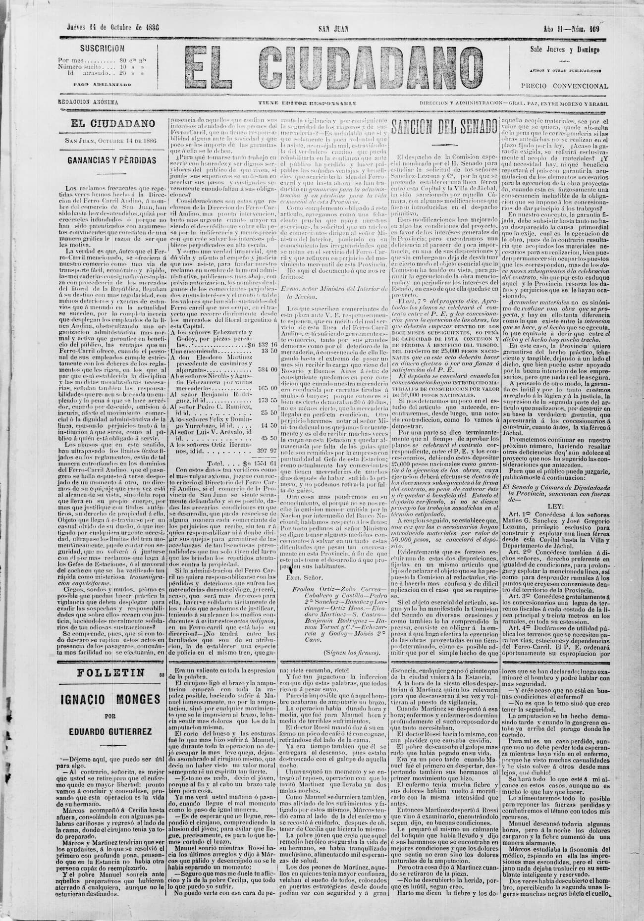 Portada · 14 de Octubre de 1886