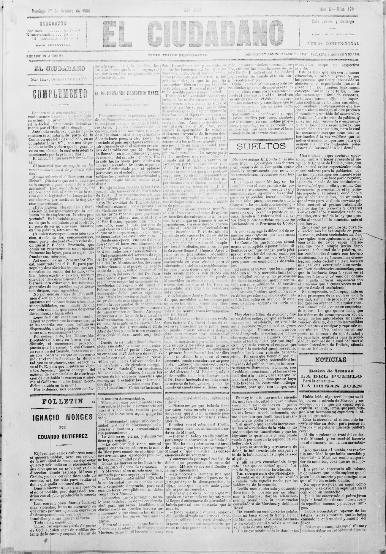 Portada · 17 de Octubre de 1886