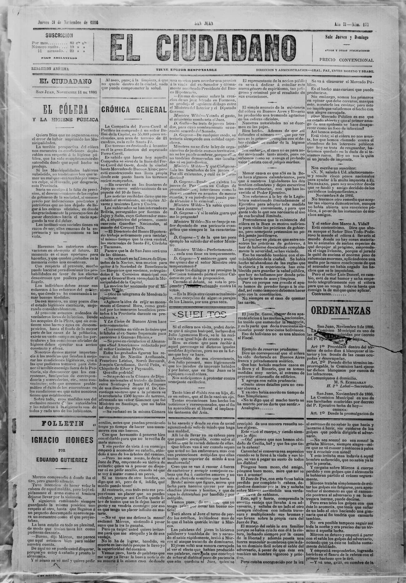 Portada · 11 de Noviembre de 1886