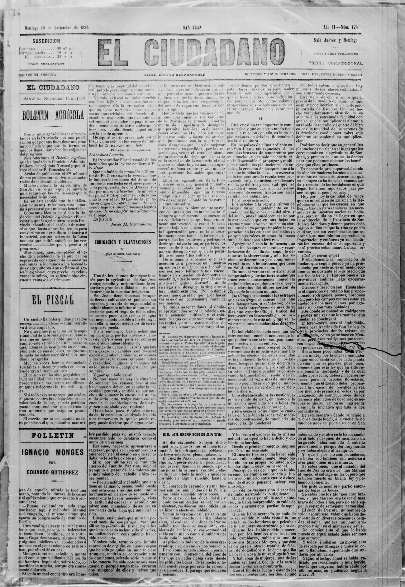 Portada · 14 de Noviembre de 1886