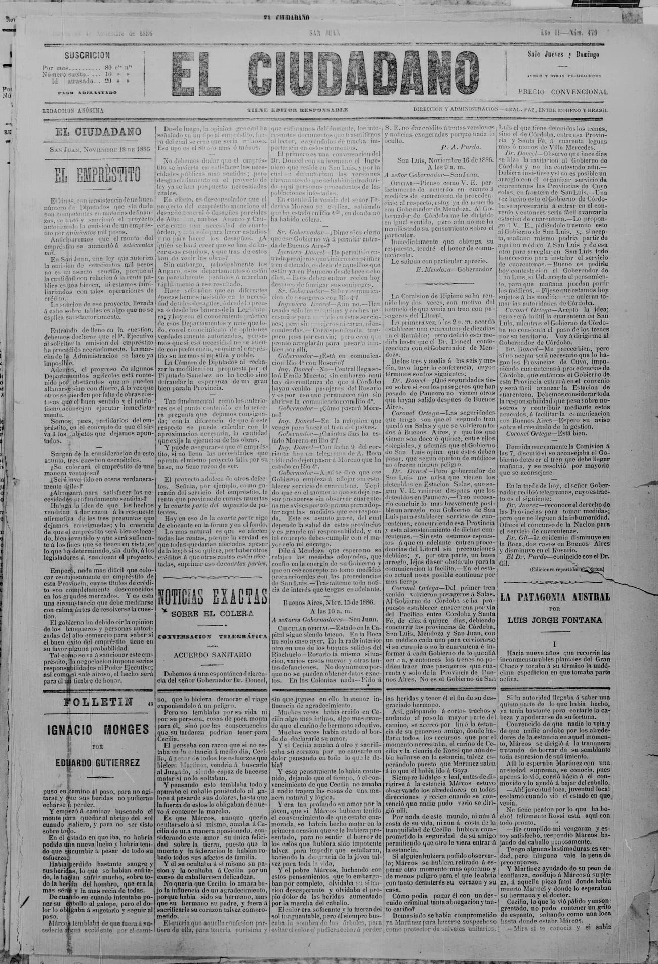 Portada · 18 de Noviembre de 1886