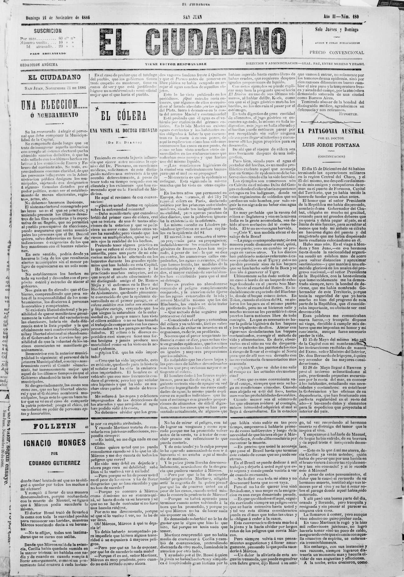 Portada · 21 de Noviembre de 1886