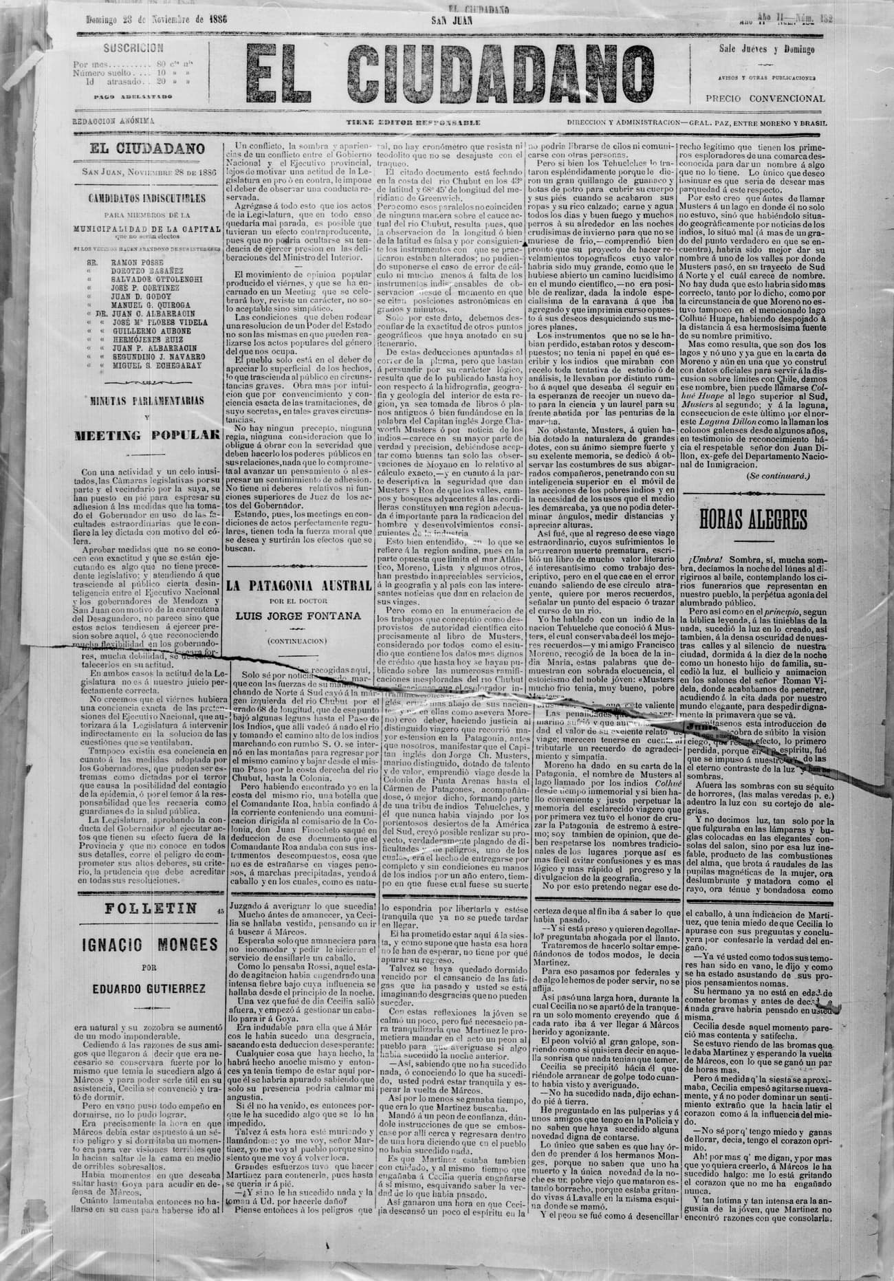 Portada · 28 de Noviembre de 1886