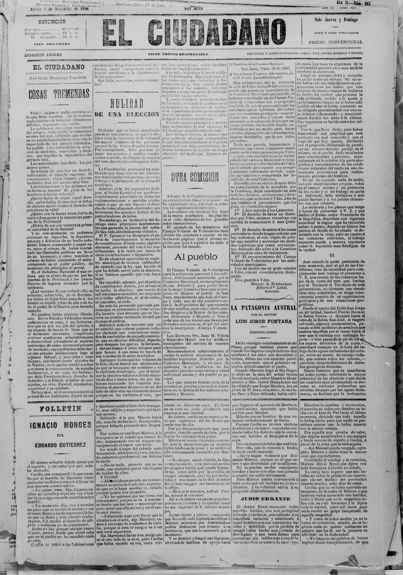 Portada · 2 de Diciembre de 1886