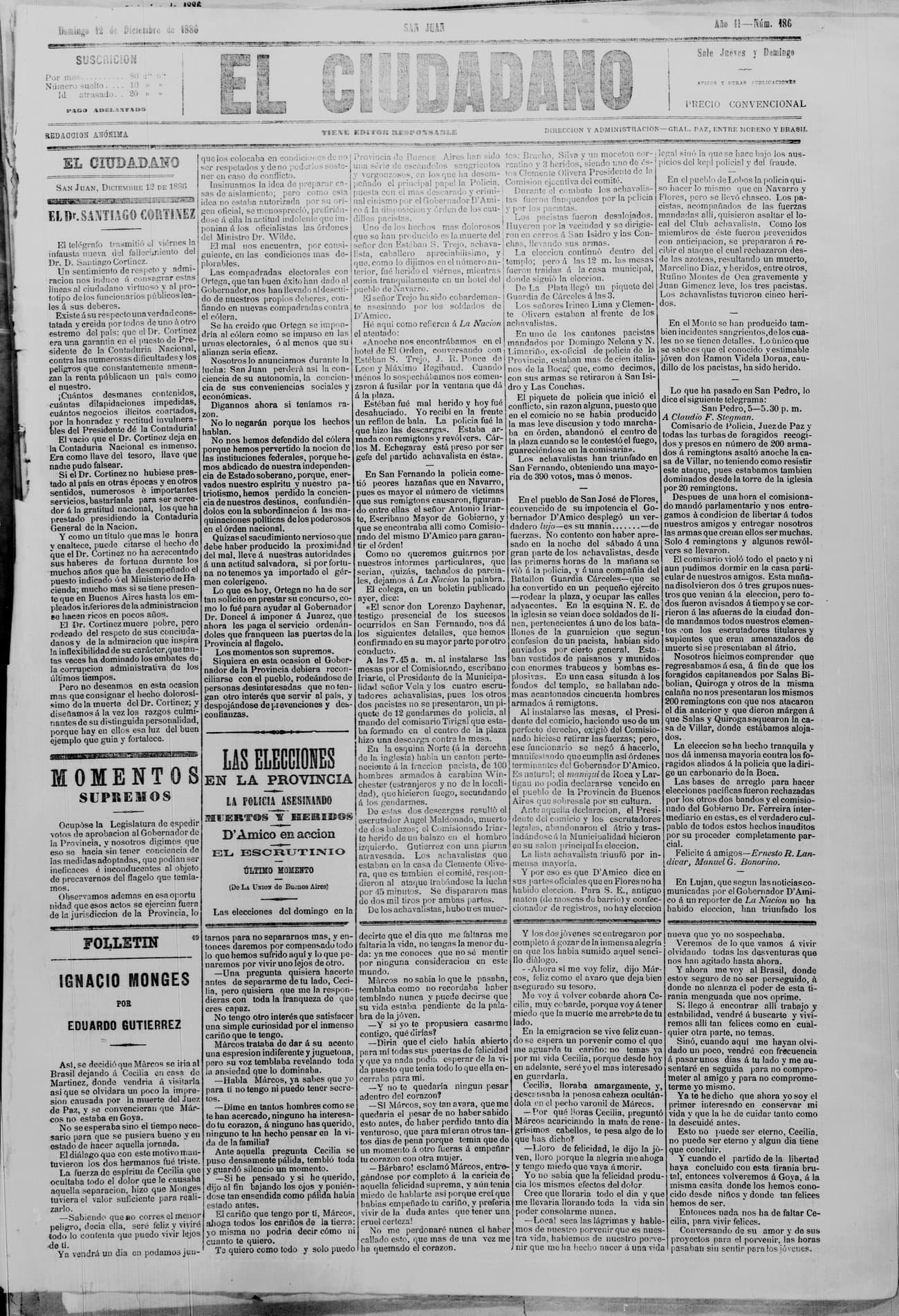 Portada · 12 de Diciembre de 1886