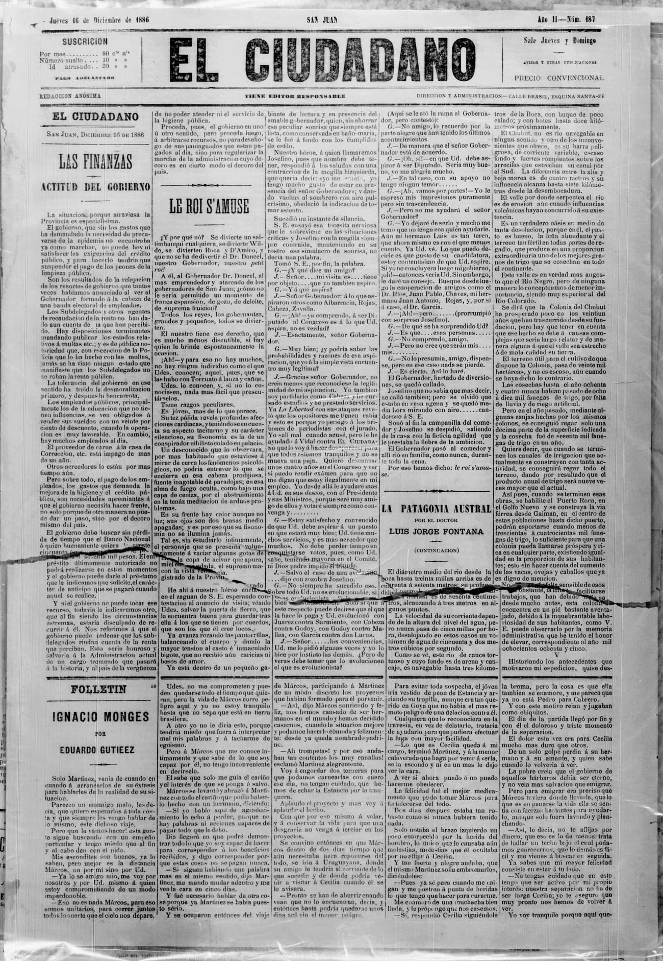 Portada · 16 de Diciembre de 1886