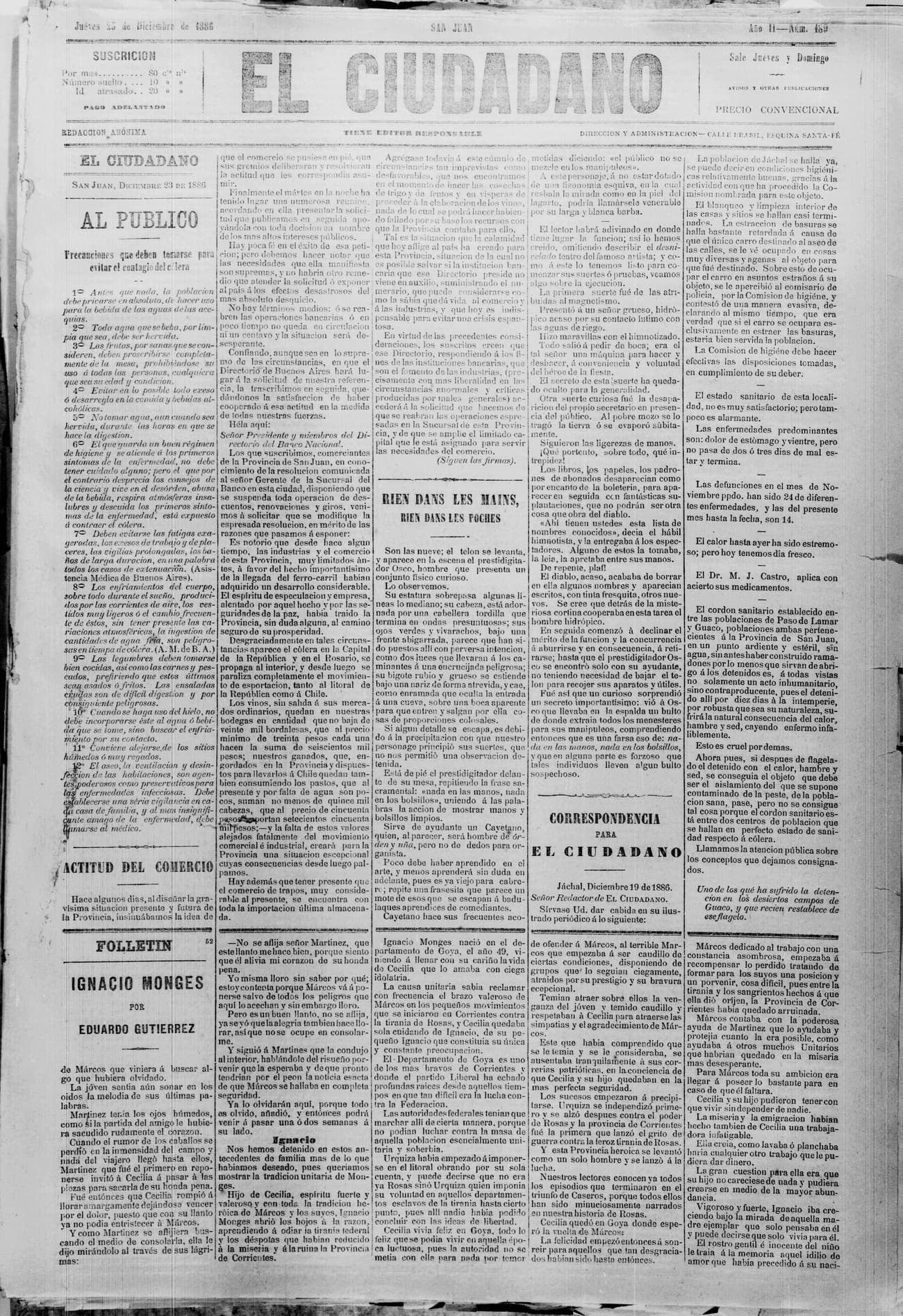 Portada · 23 de Diciembre de 1886