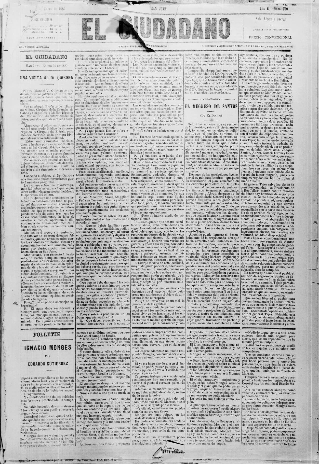 Portada · 31 de Enero de 1886