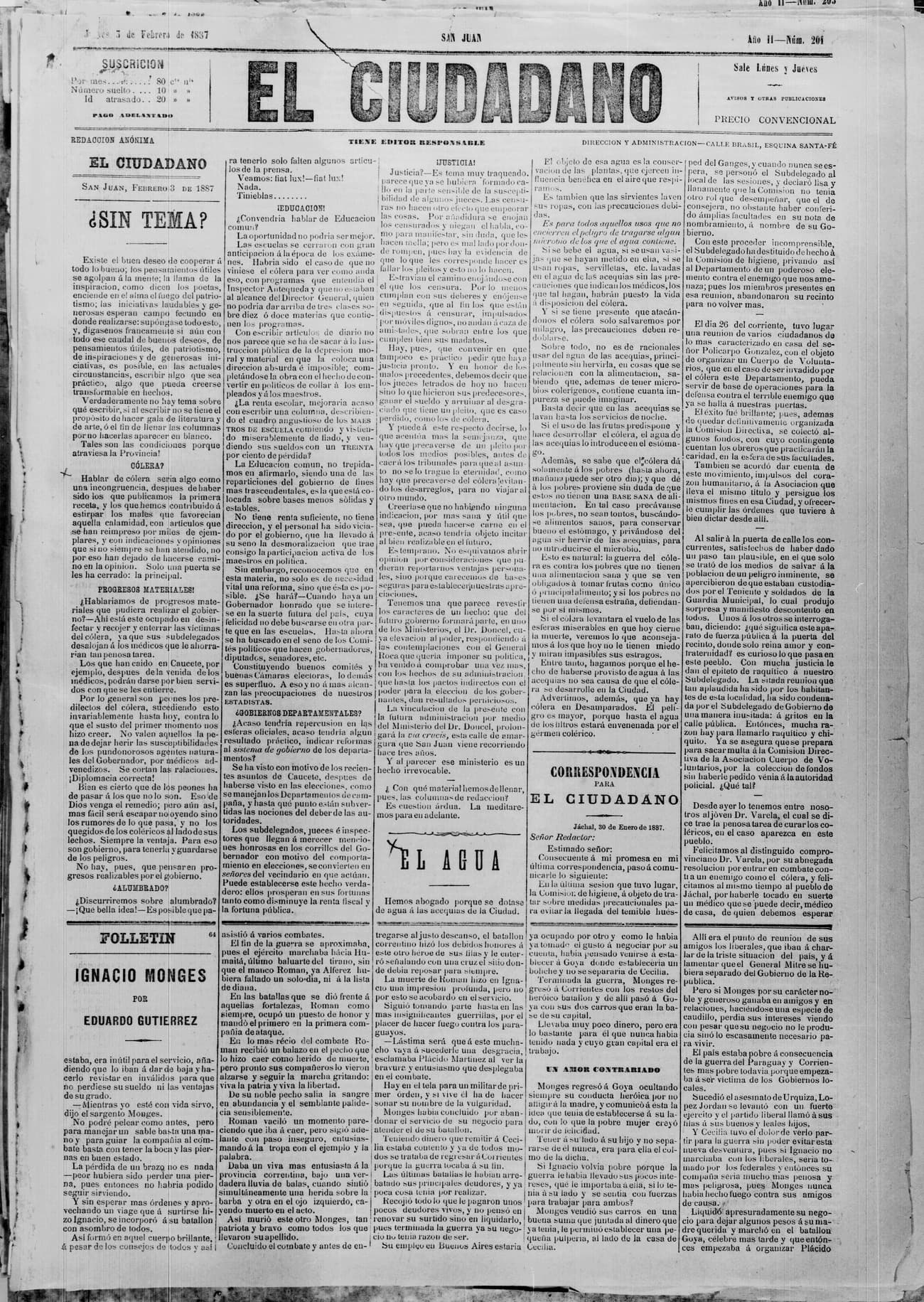 Portada · 3 de Febrero de 1887
