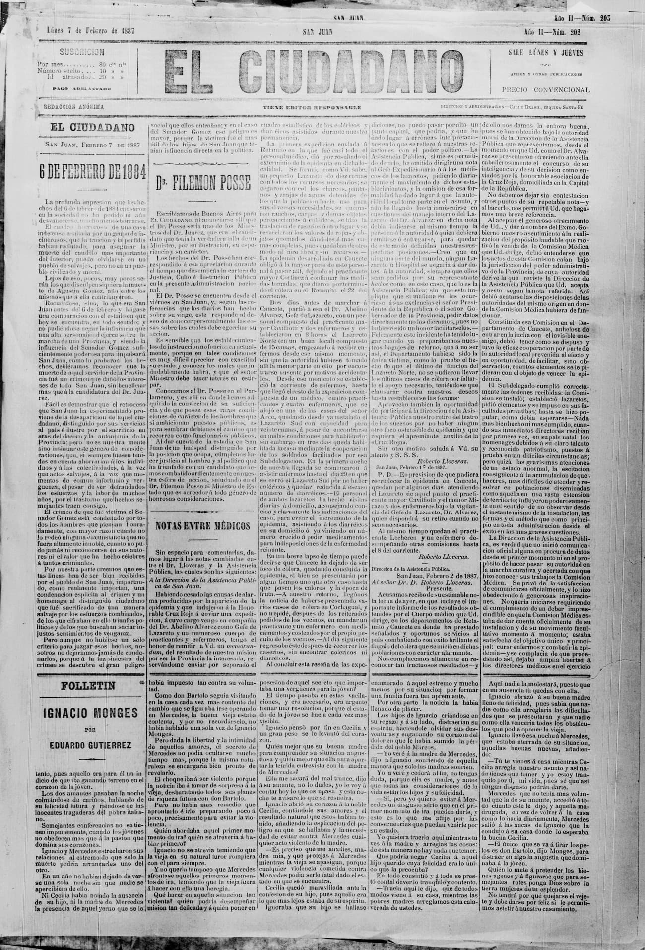Portada · 7 de Febrero de 1887