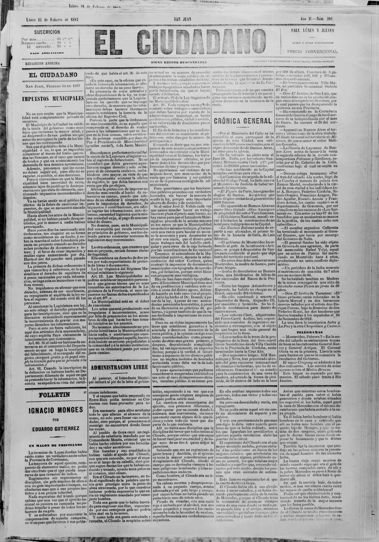 Portada · 14 de Febrero de 1887